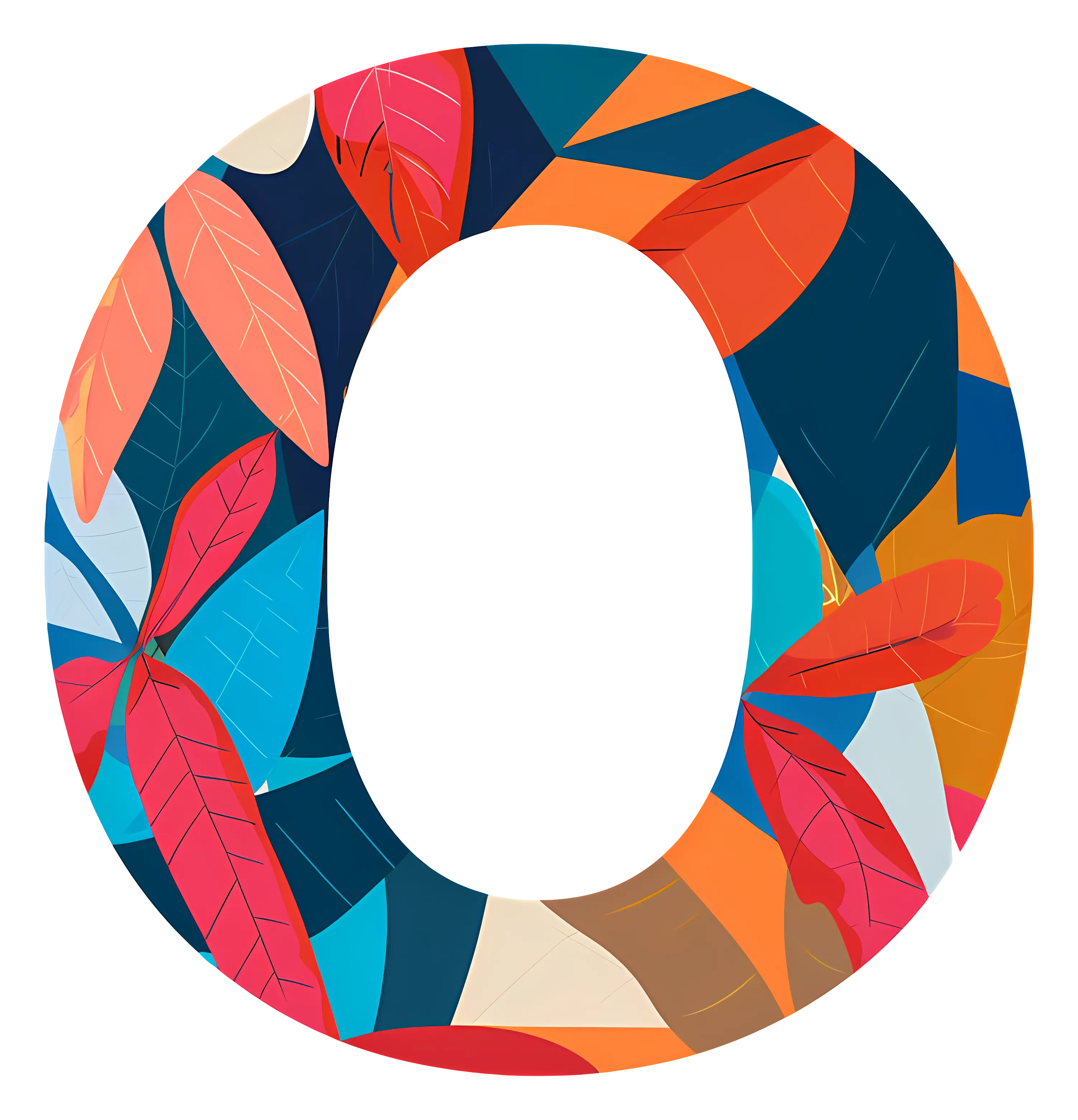 Colorful Letter O with Leaf Design