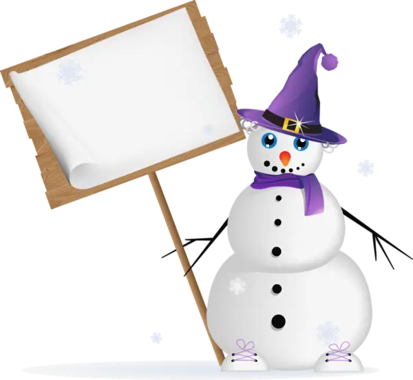 Snowman with Hat Holding a Sign