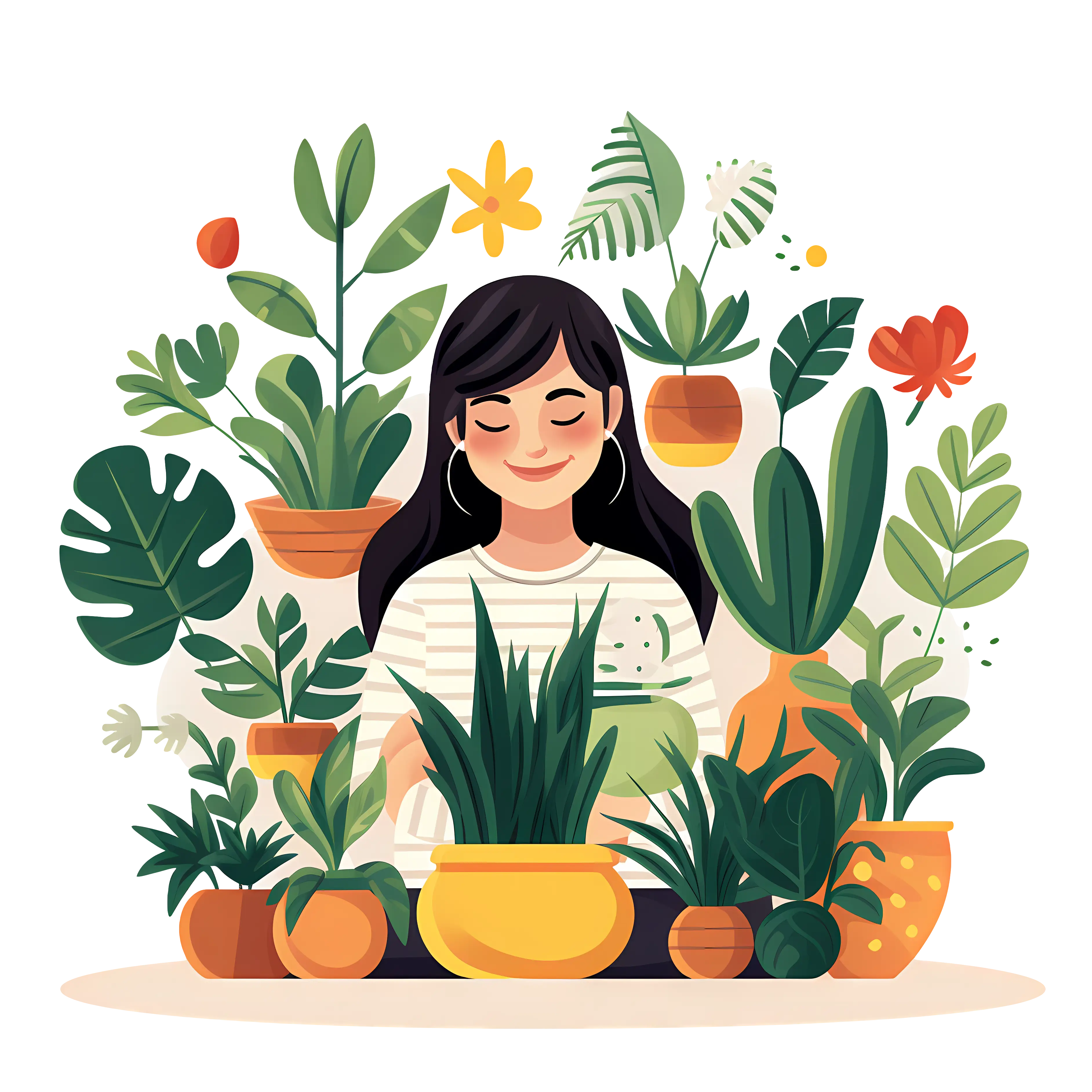 Woman with Plants Illustration