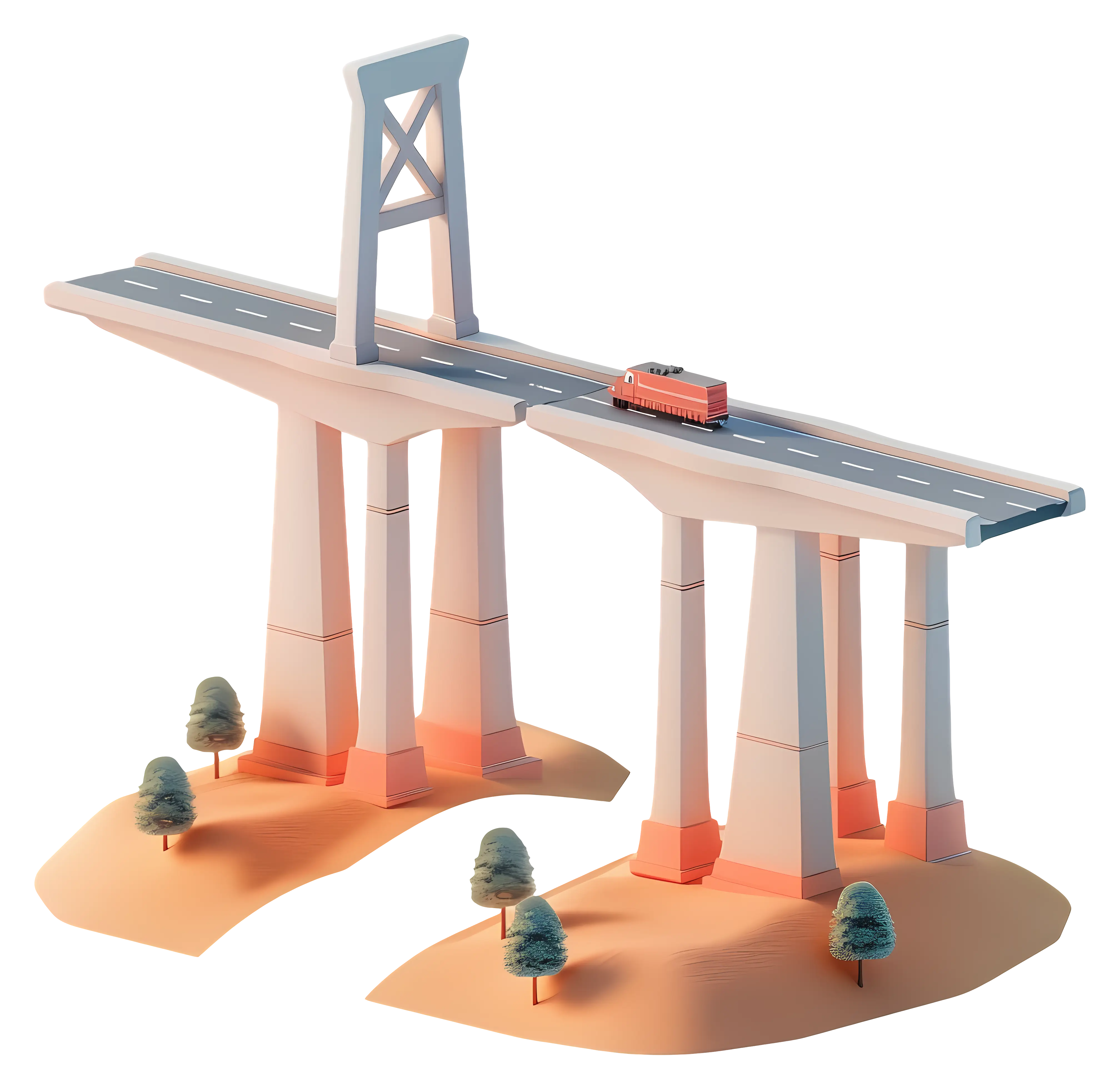 Modern Bridge with Car