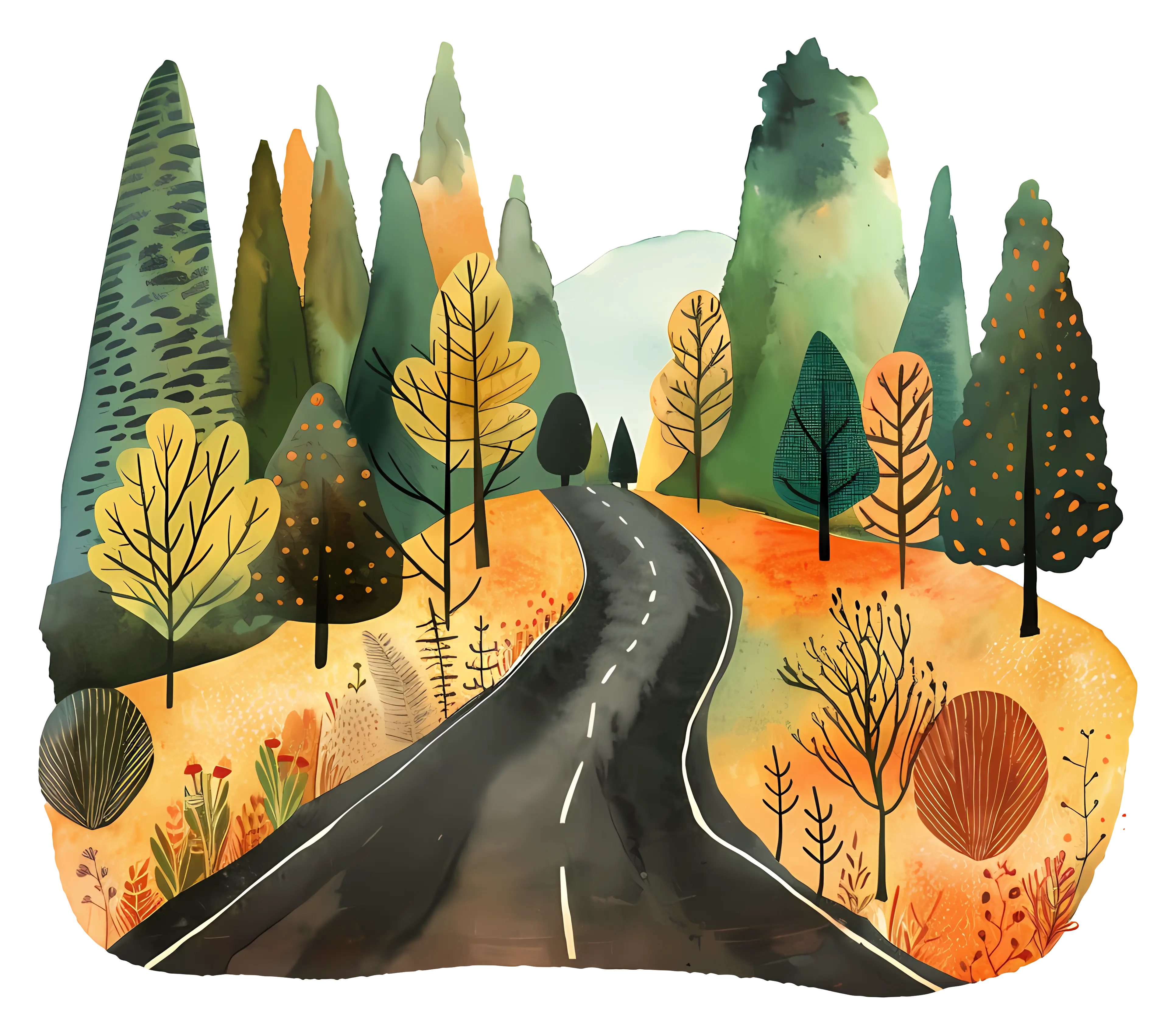 Autumn Forest with Winding Road