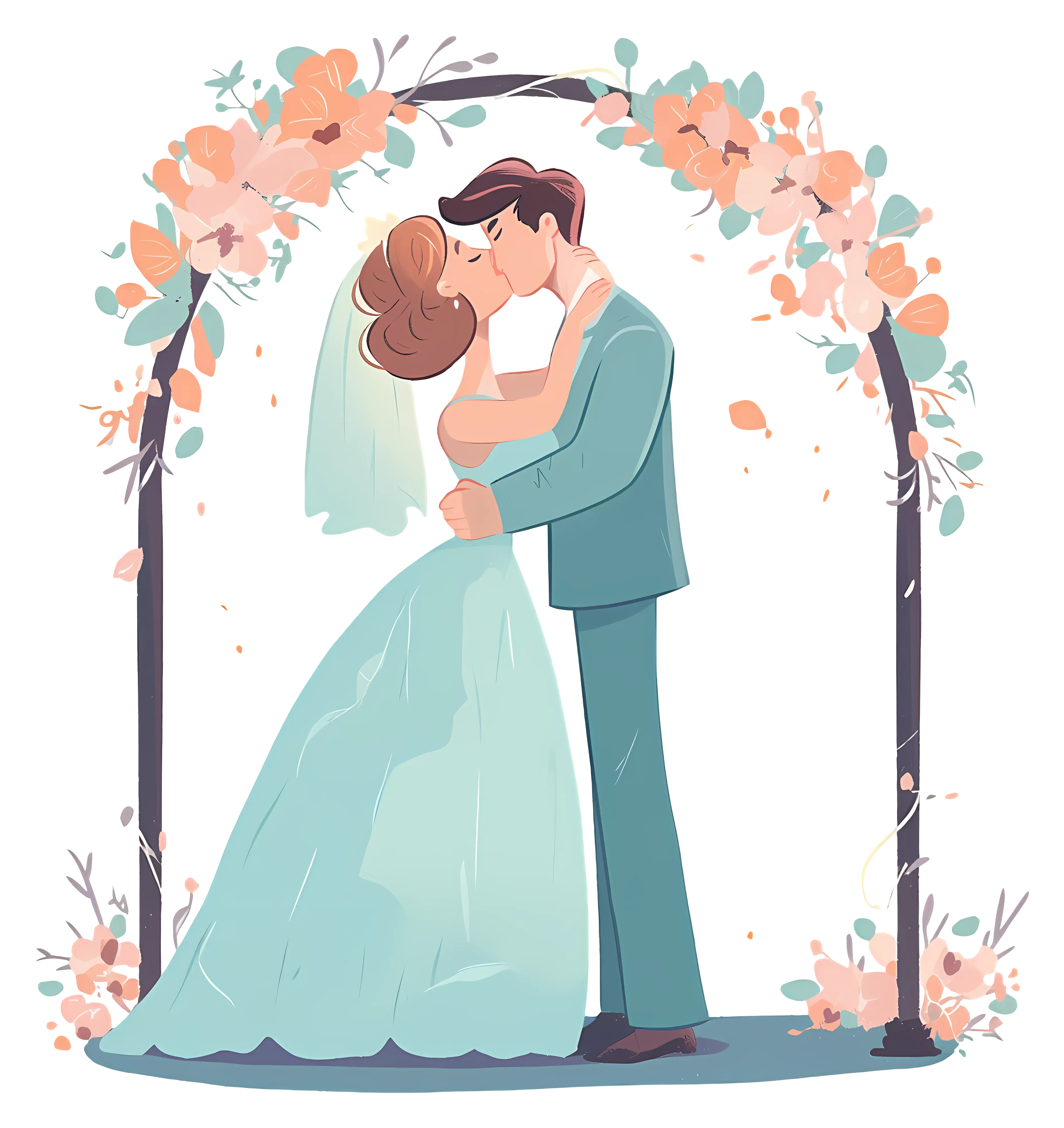 Wedding Couple Under Floral Arch