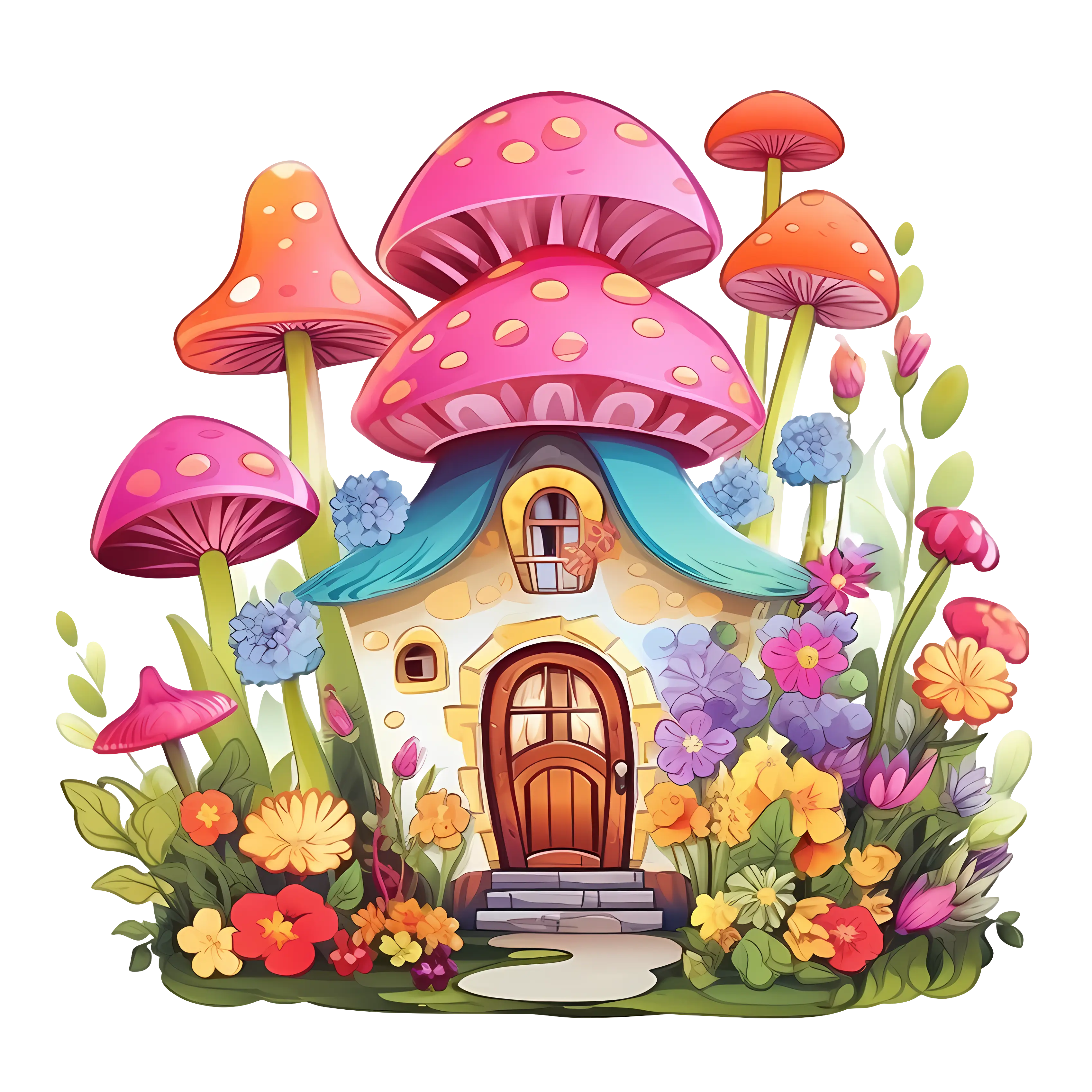 Fantasy Mushroom House with Colorful Garden