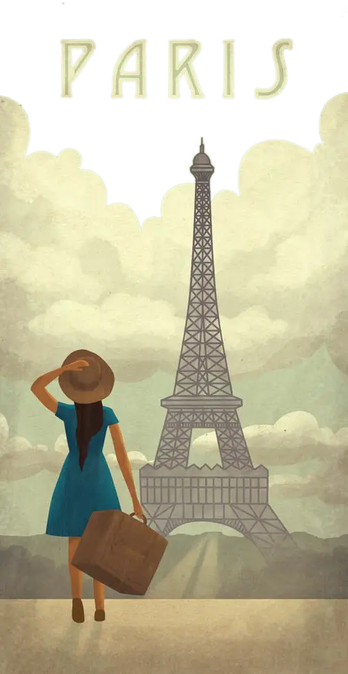 Woman in Blue Dress Visiting Eiffel Tower