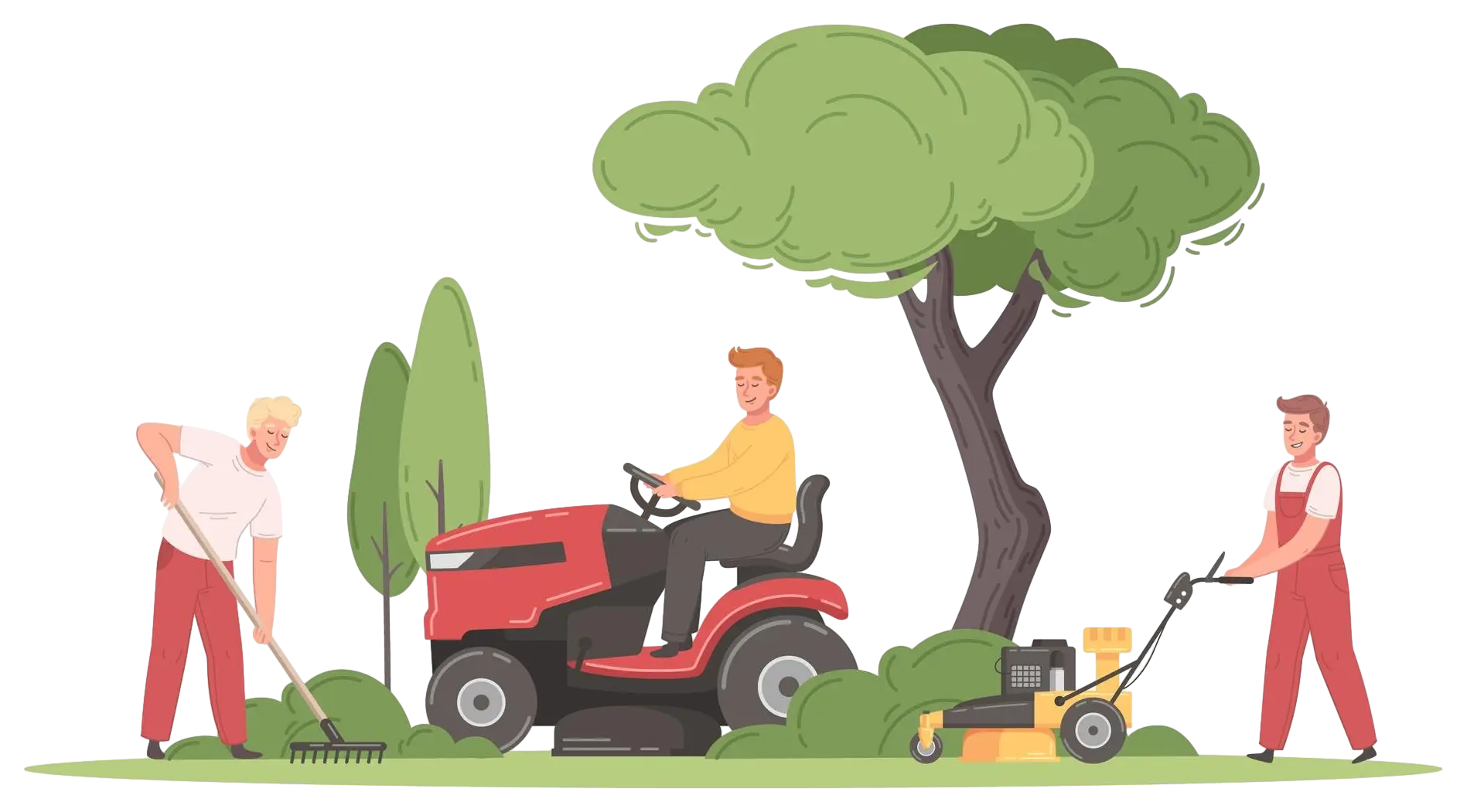 People Gardening with Lawn Mower