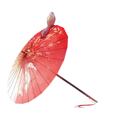 Red Umbrella with Bird Illustration