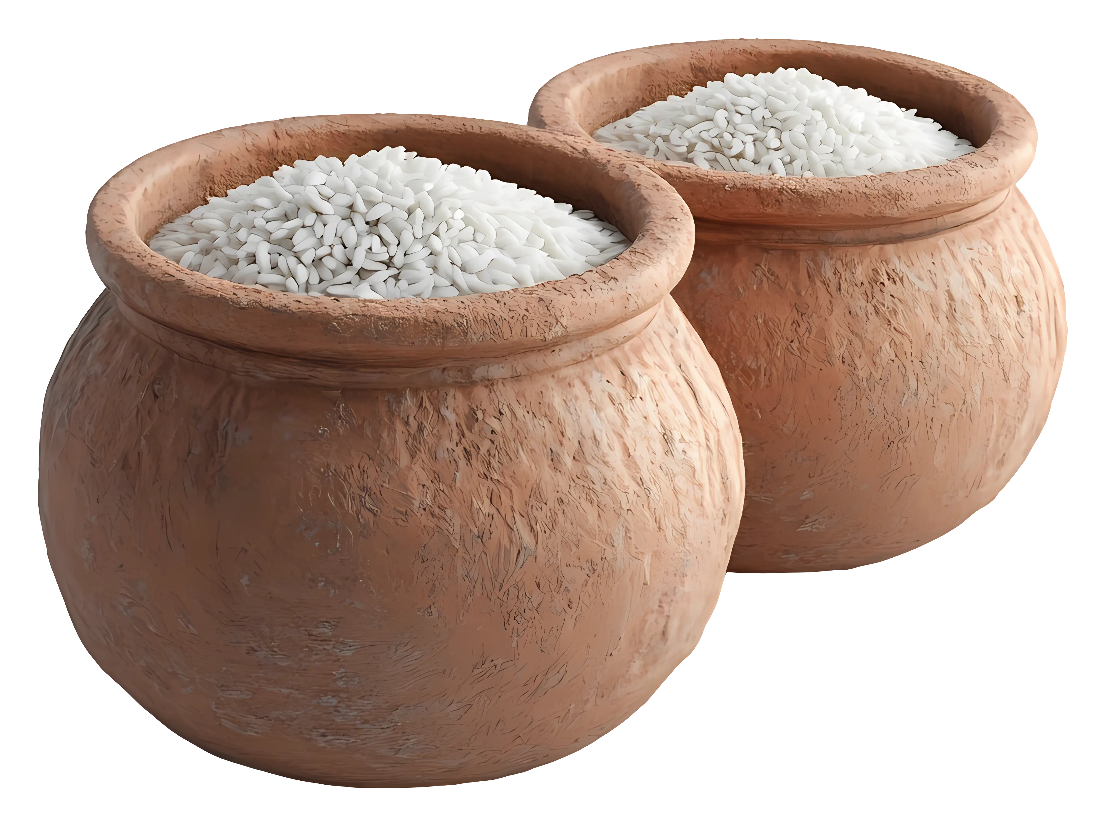 Traditional Clay Pots Filled with Rice