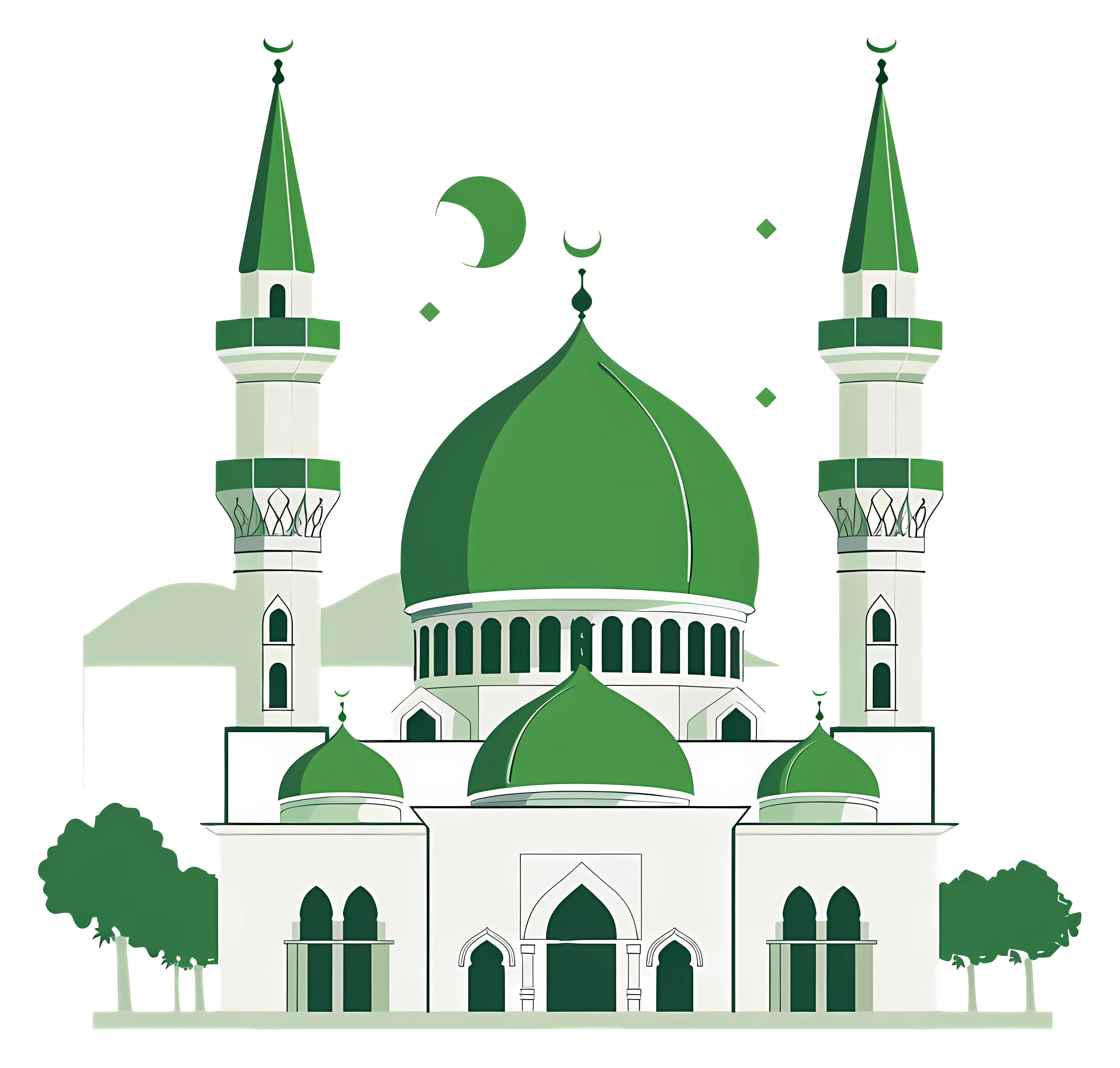 Green Dome Mosque Illustration