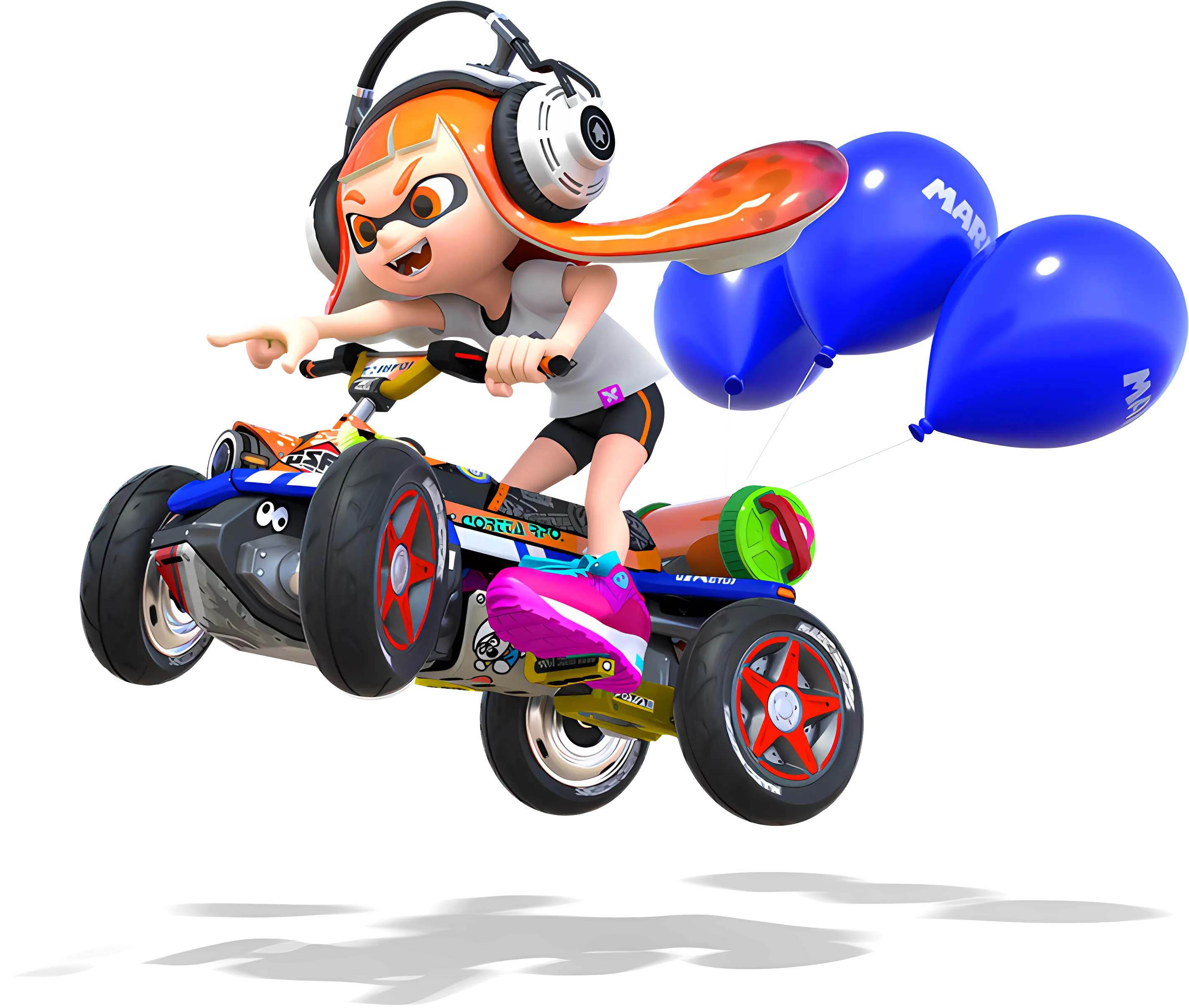 Orange Character on Bike with Balloons