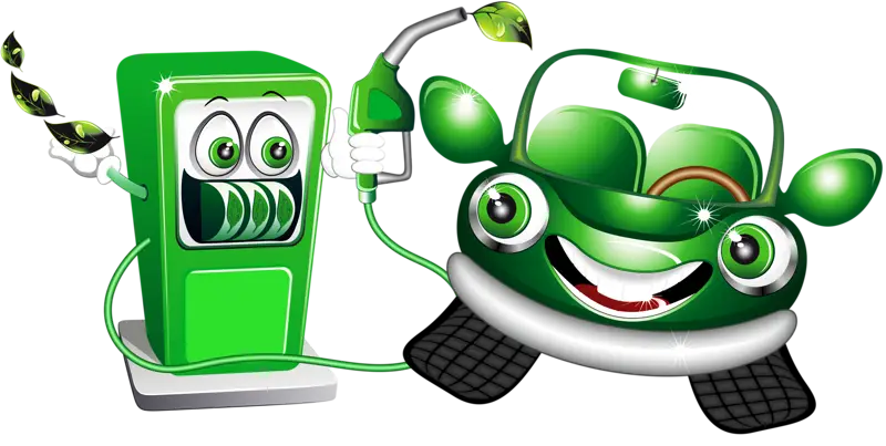 Cartoon Green Car and Gas Pump Illustration
