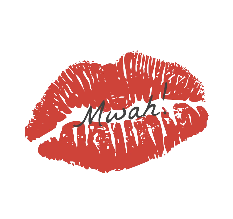 Red Lipstick Kiss Imprint with &#039;Mwah!&#039; Text