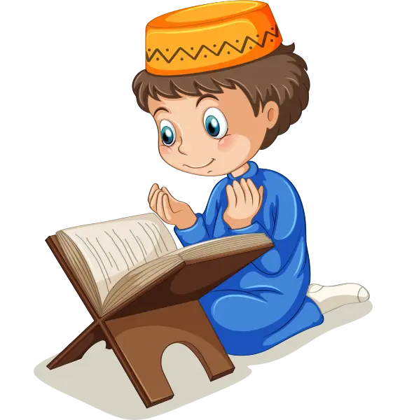 Cartoon Child Reading While in Prayer
