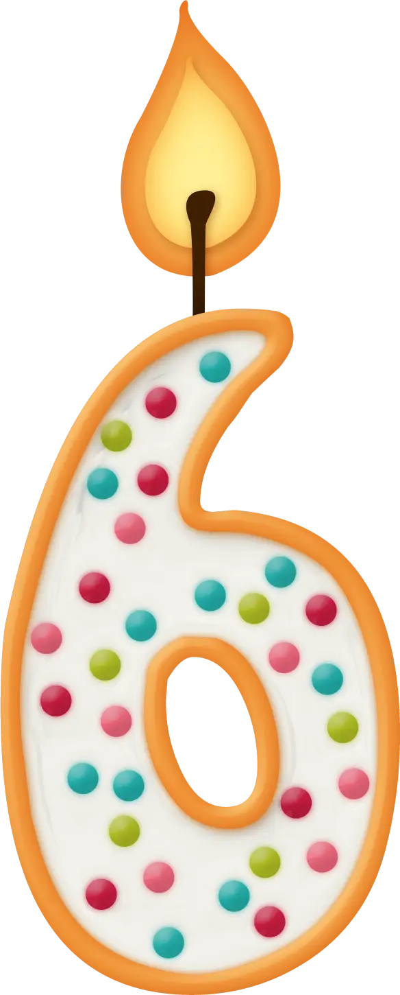 Number 6 Candle with Flame