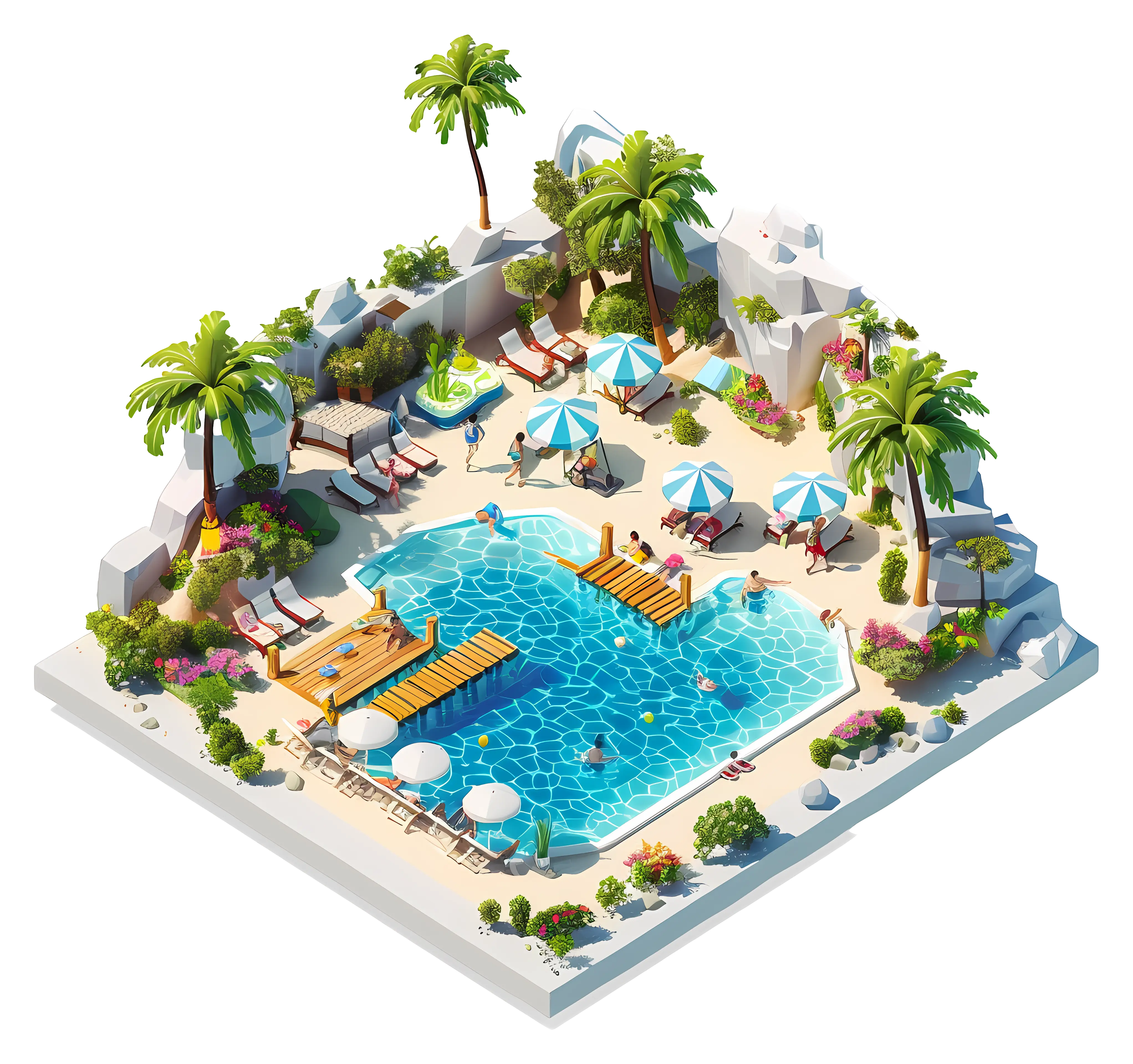 Tropical Resort Pool with Palm Trees