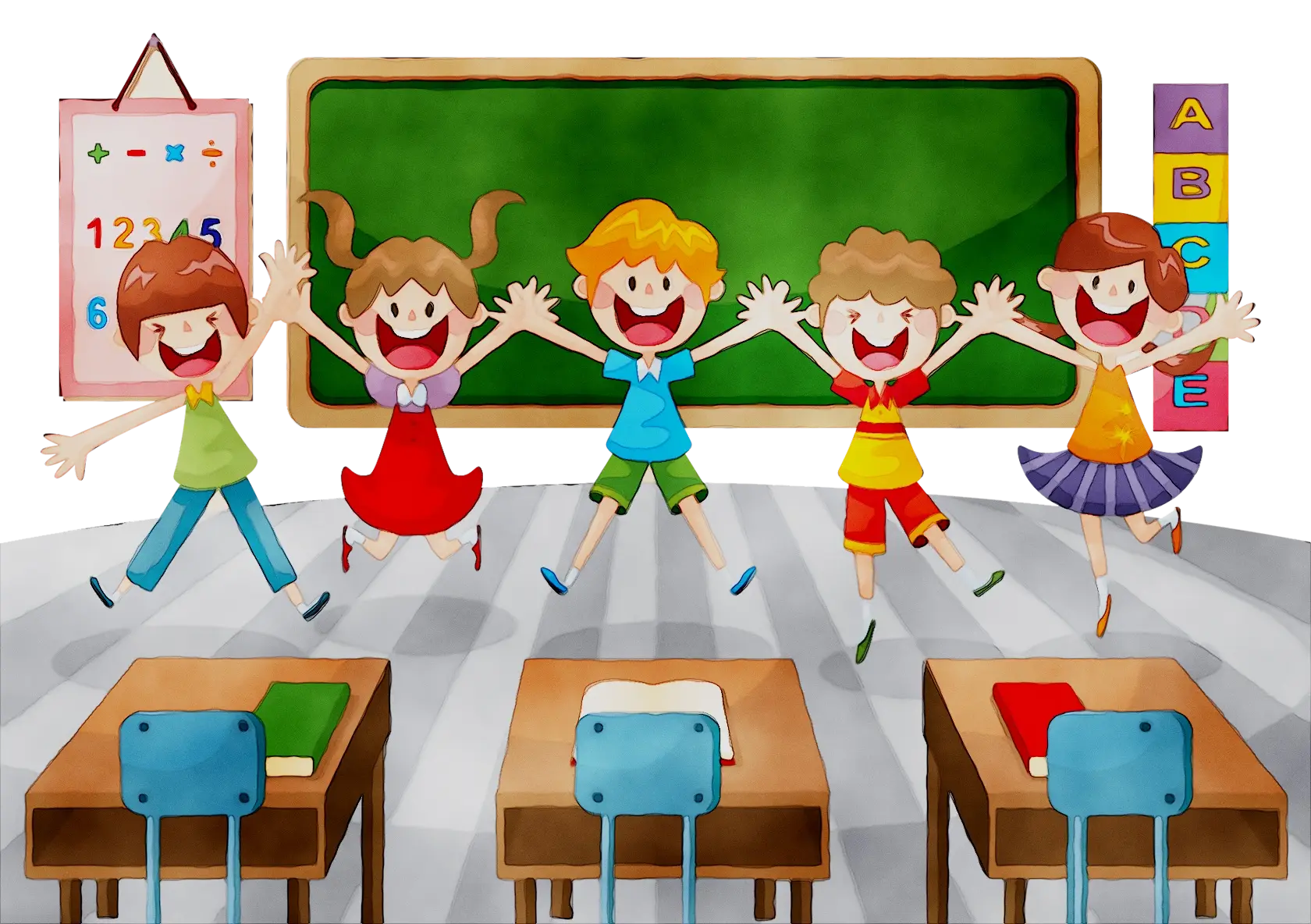 Happy Children Playing in Classroom