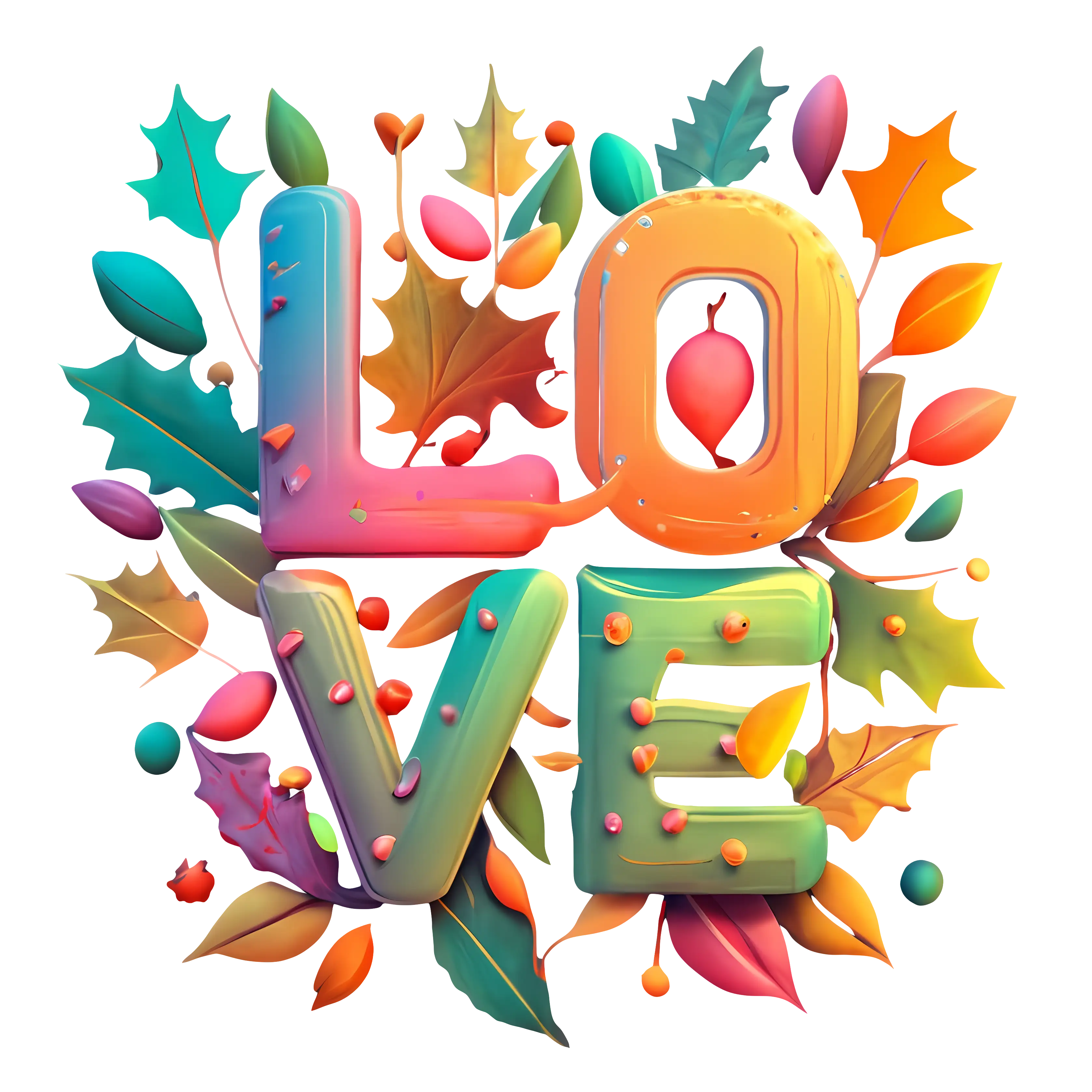 Colorful Love Typography with Autumn Leaves