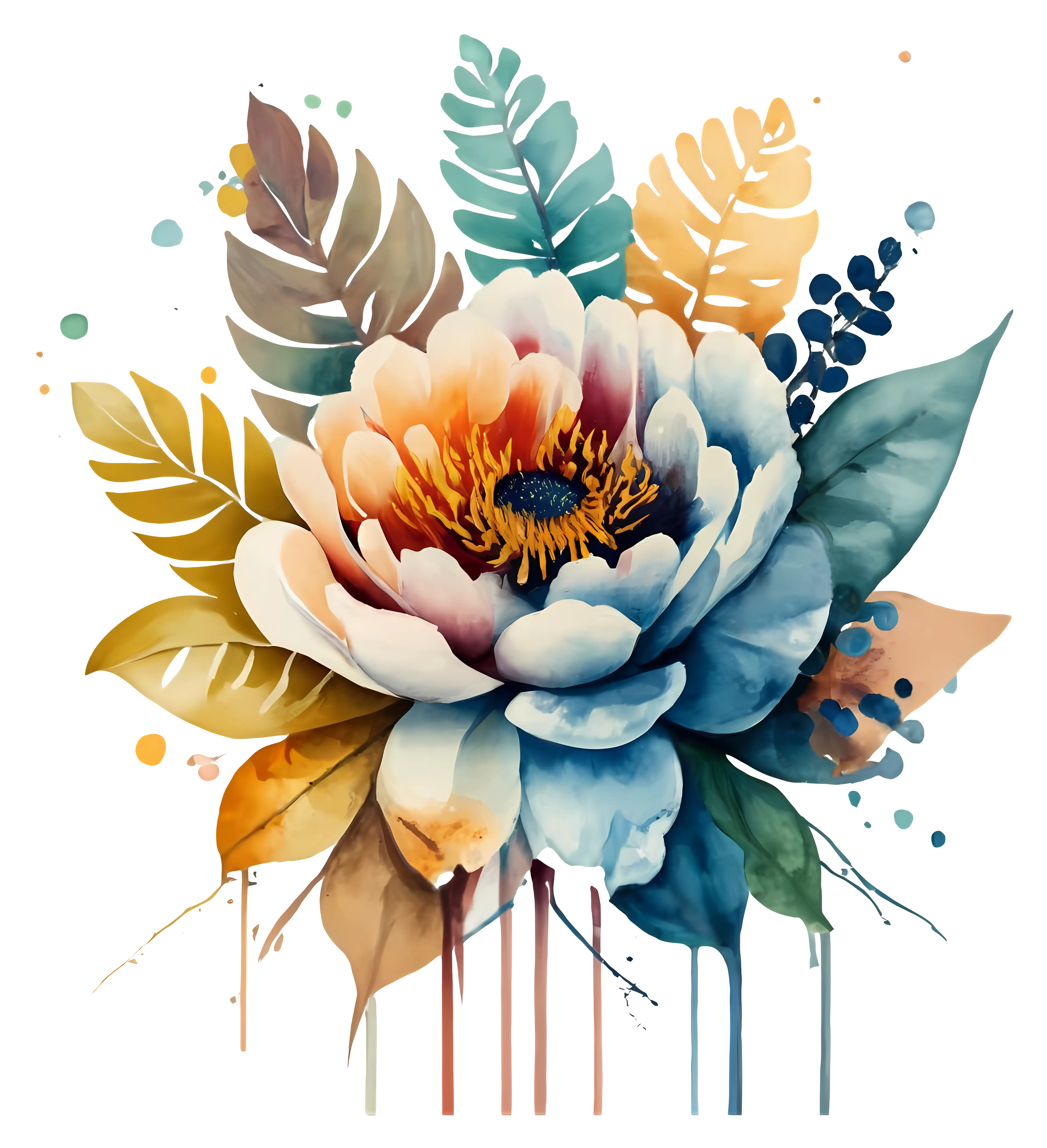 Colorful Flower with Leaves