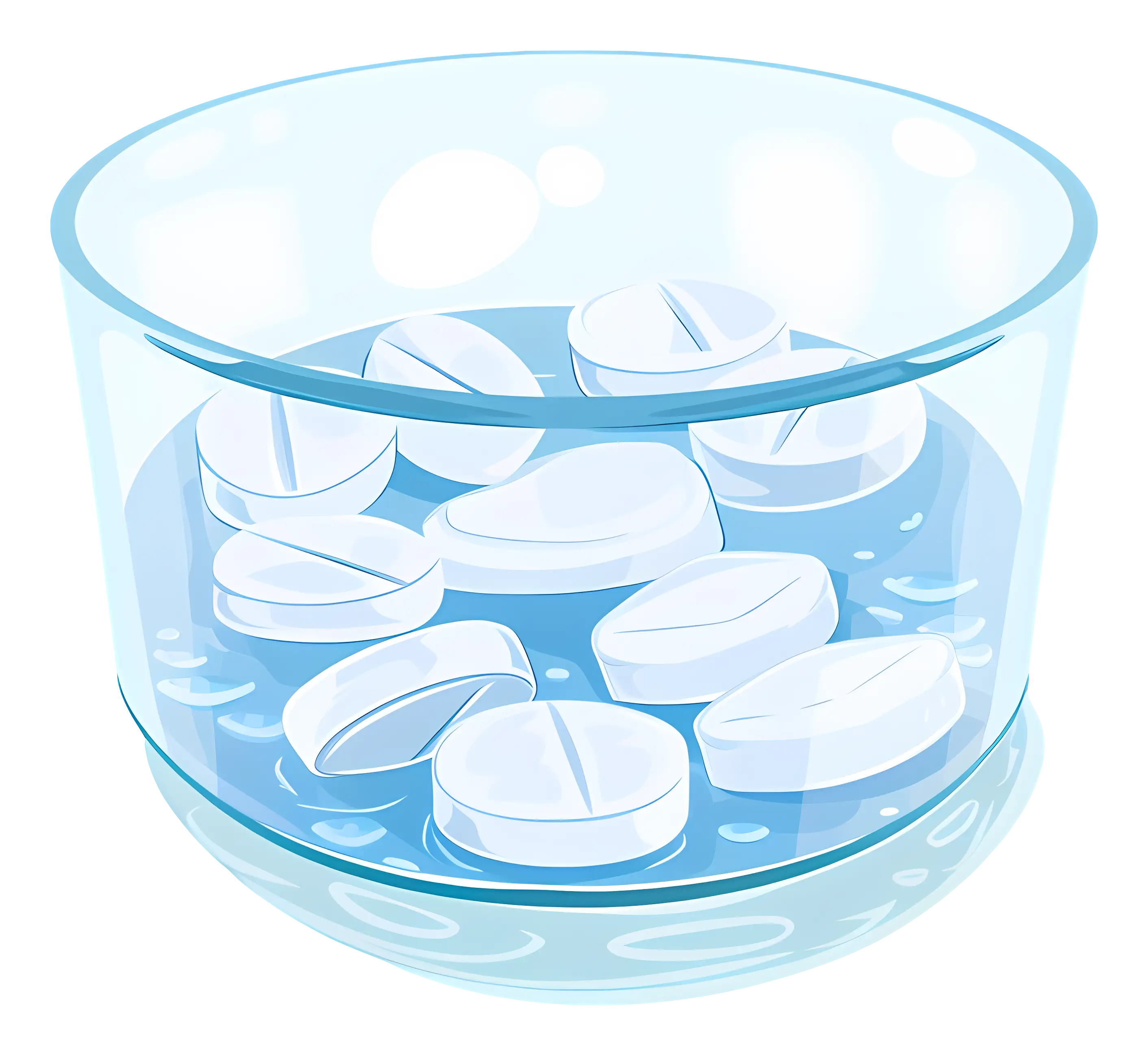 Illustration of White Tablets in a Bowl of Water