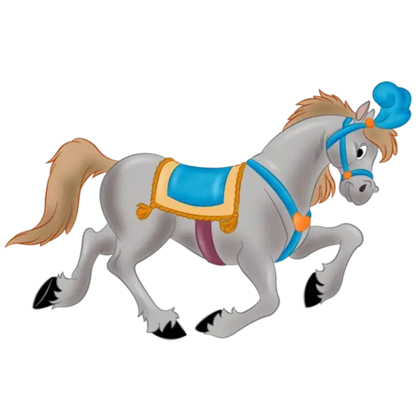 Cartoon Running Horse with Saddle and Decorations