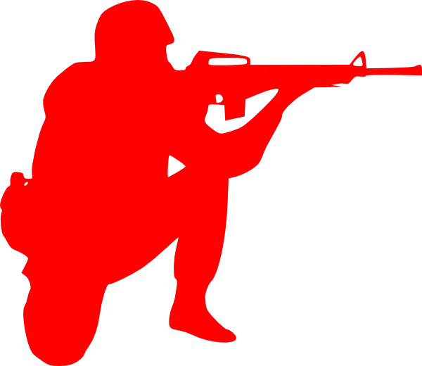Red Soldier Silhouette with Rifle on Alert