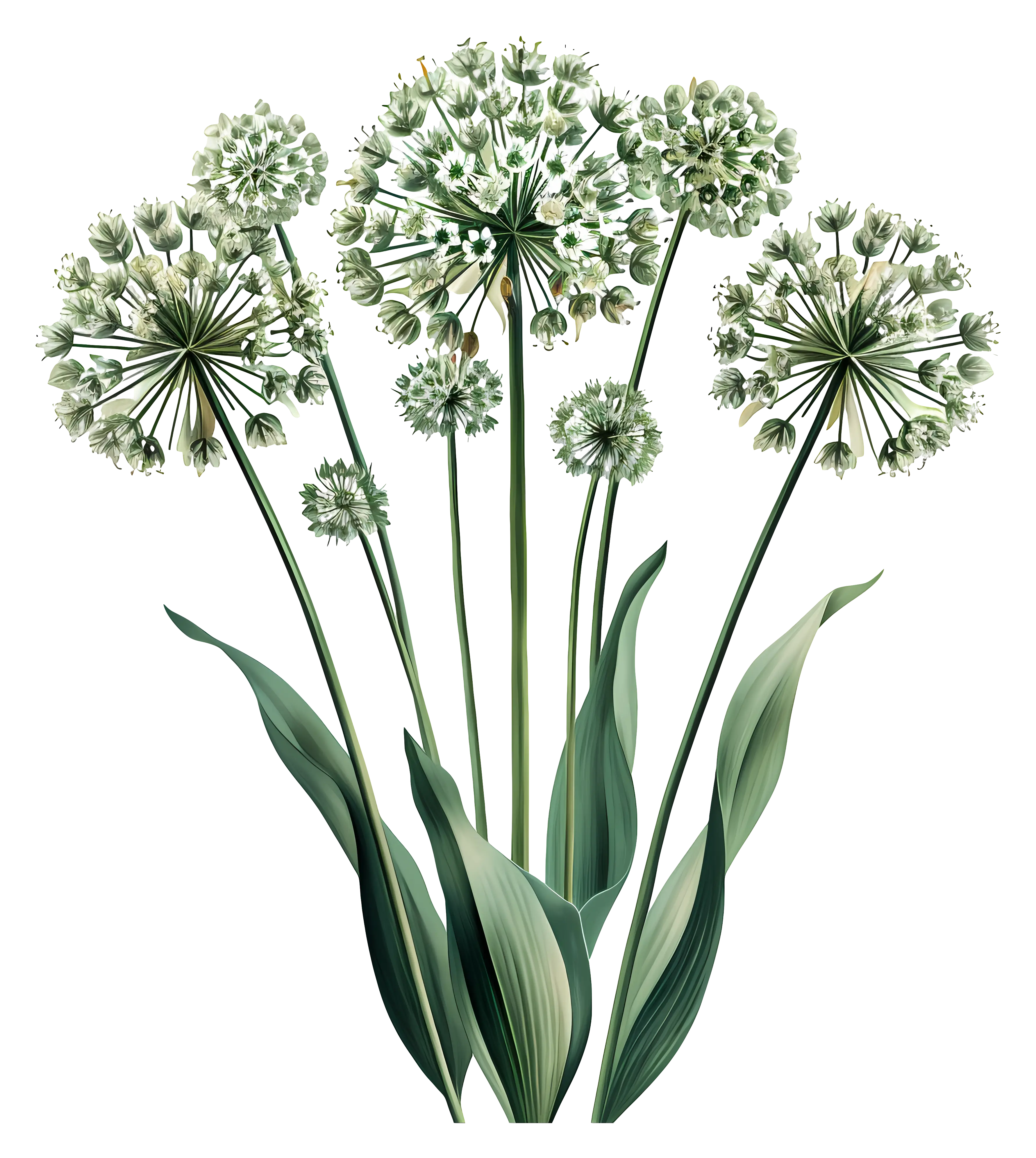 White Flowers with Green Leaves