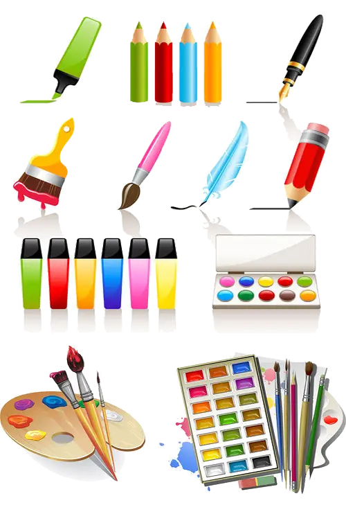 Colorful Art Supplies Collection