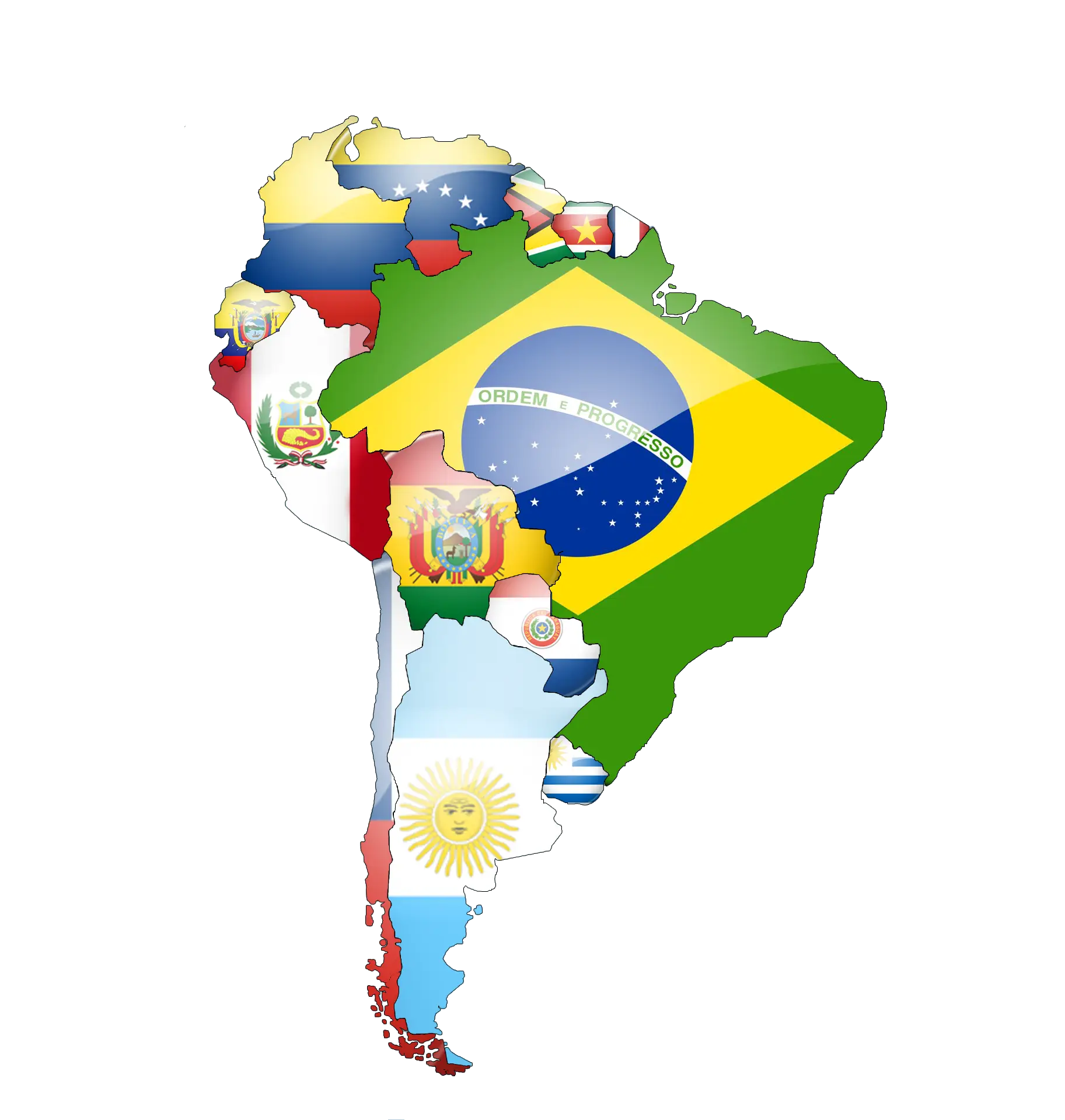 Map of South America Featuring Country Flags