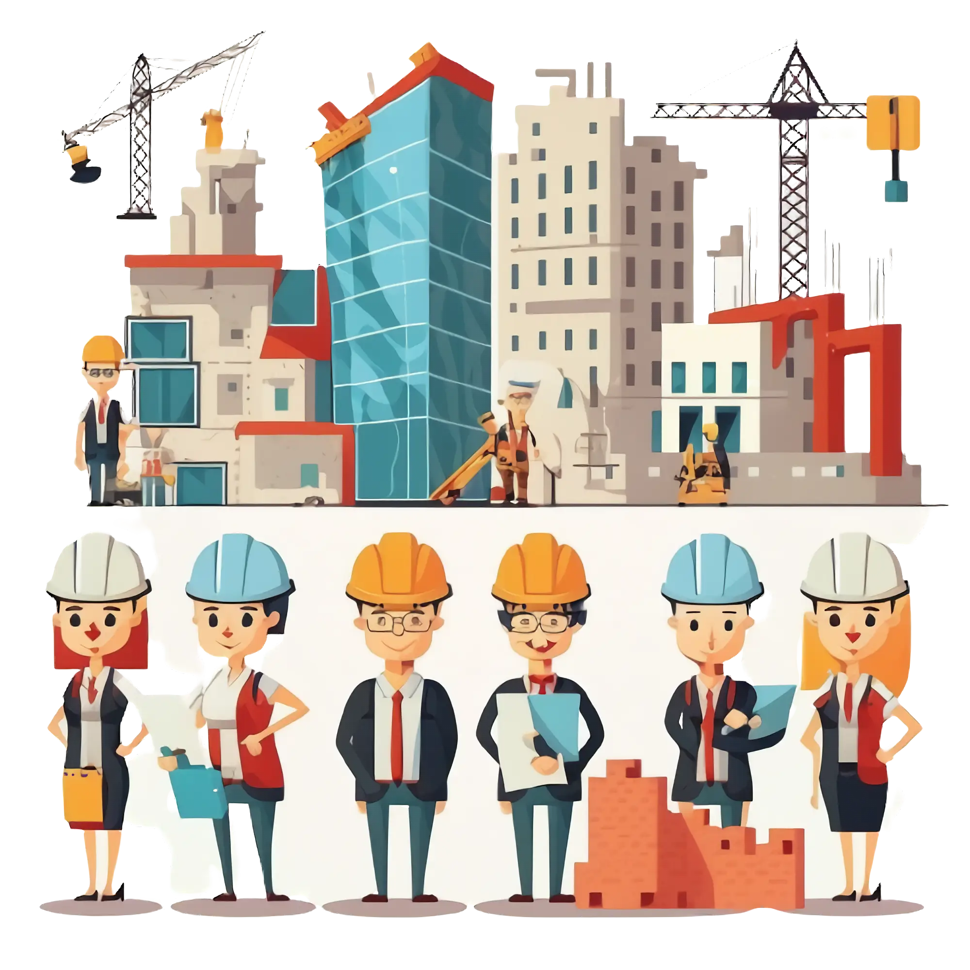 Construction Workers and Site Illustration