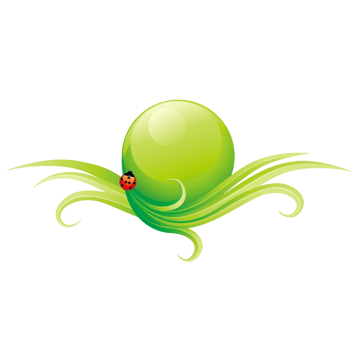 Green Sphere with Grass and Ladybug