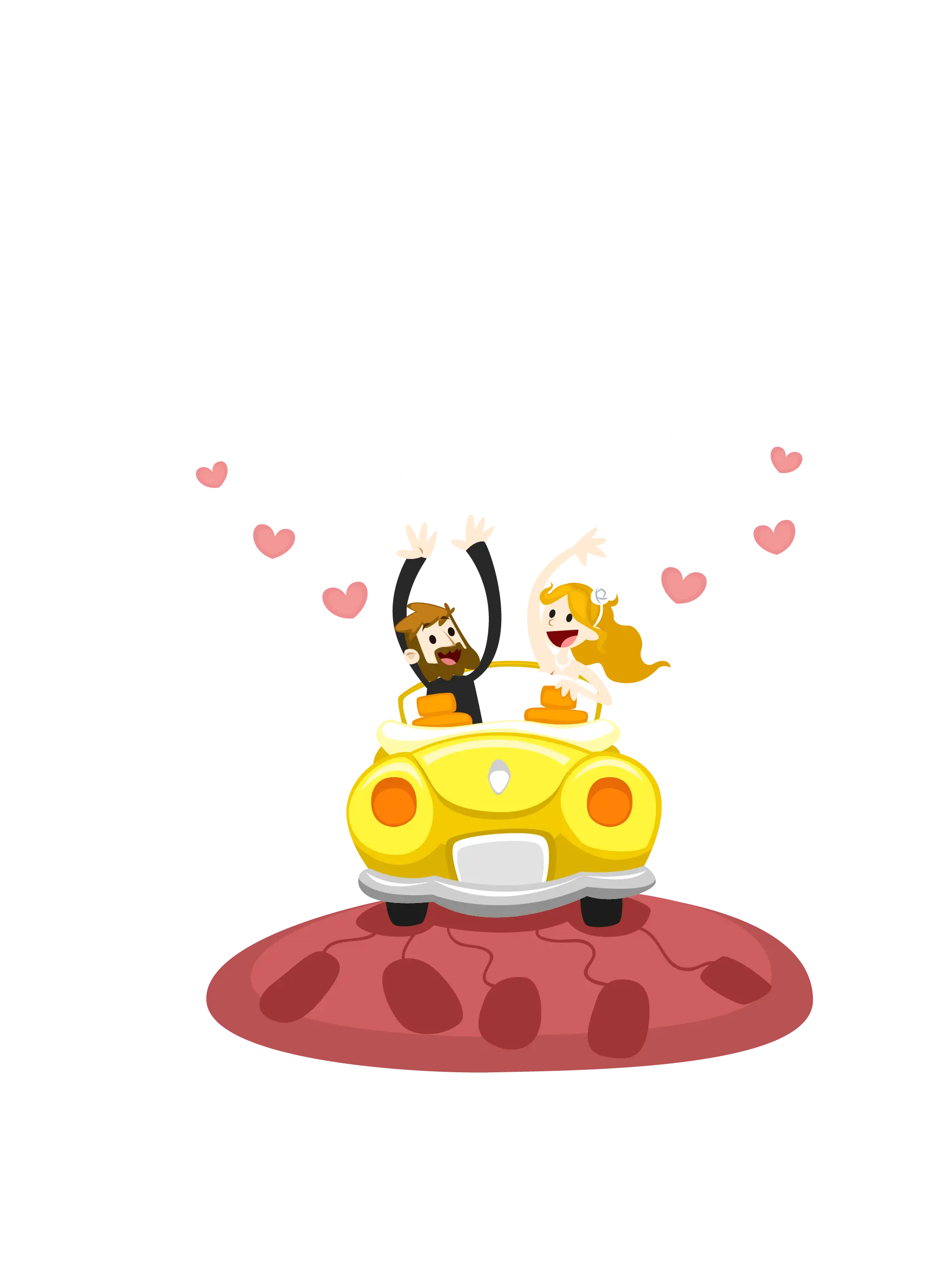 Couple in Yellow Car with Hearts