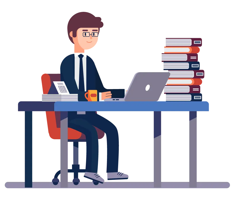 Man Working at Desk with Laptop