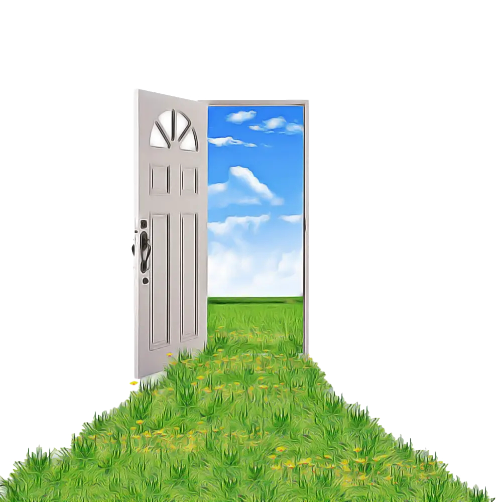 Open Door Leading to a Green Field