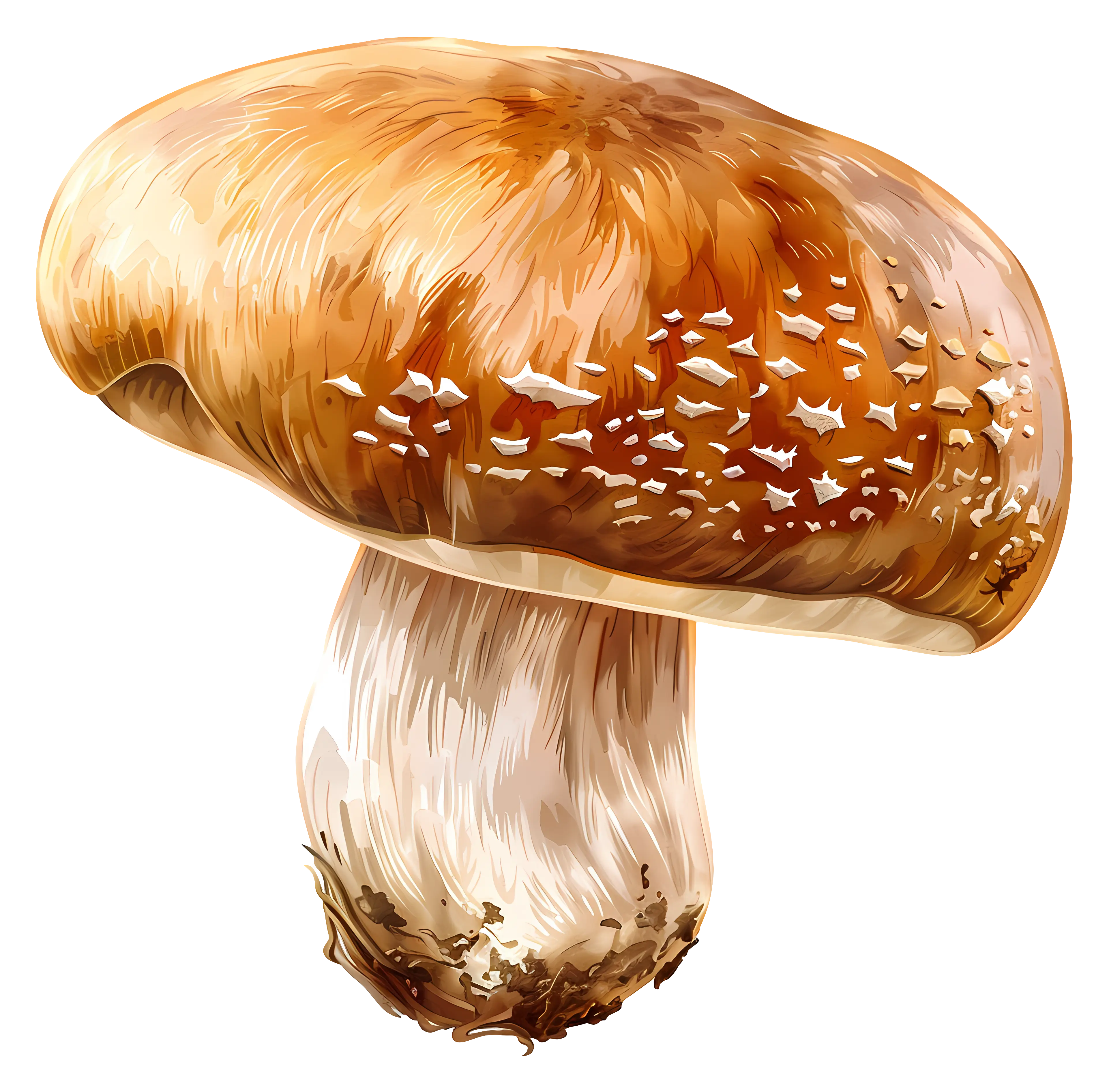 Realistic Mushroom with Brown Cap Illustration
