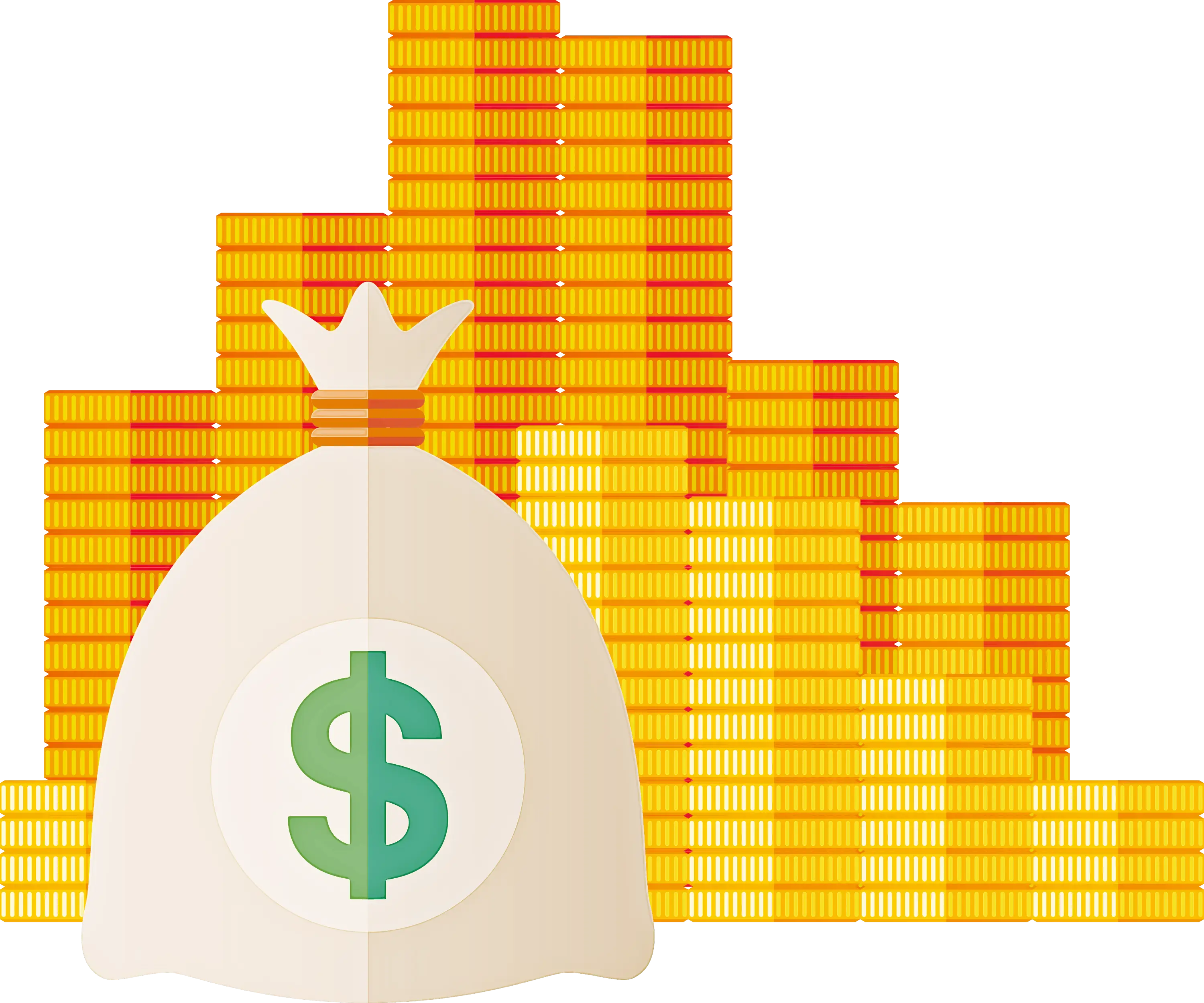 Money Bag and Stacked Gold Coins Illustration
