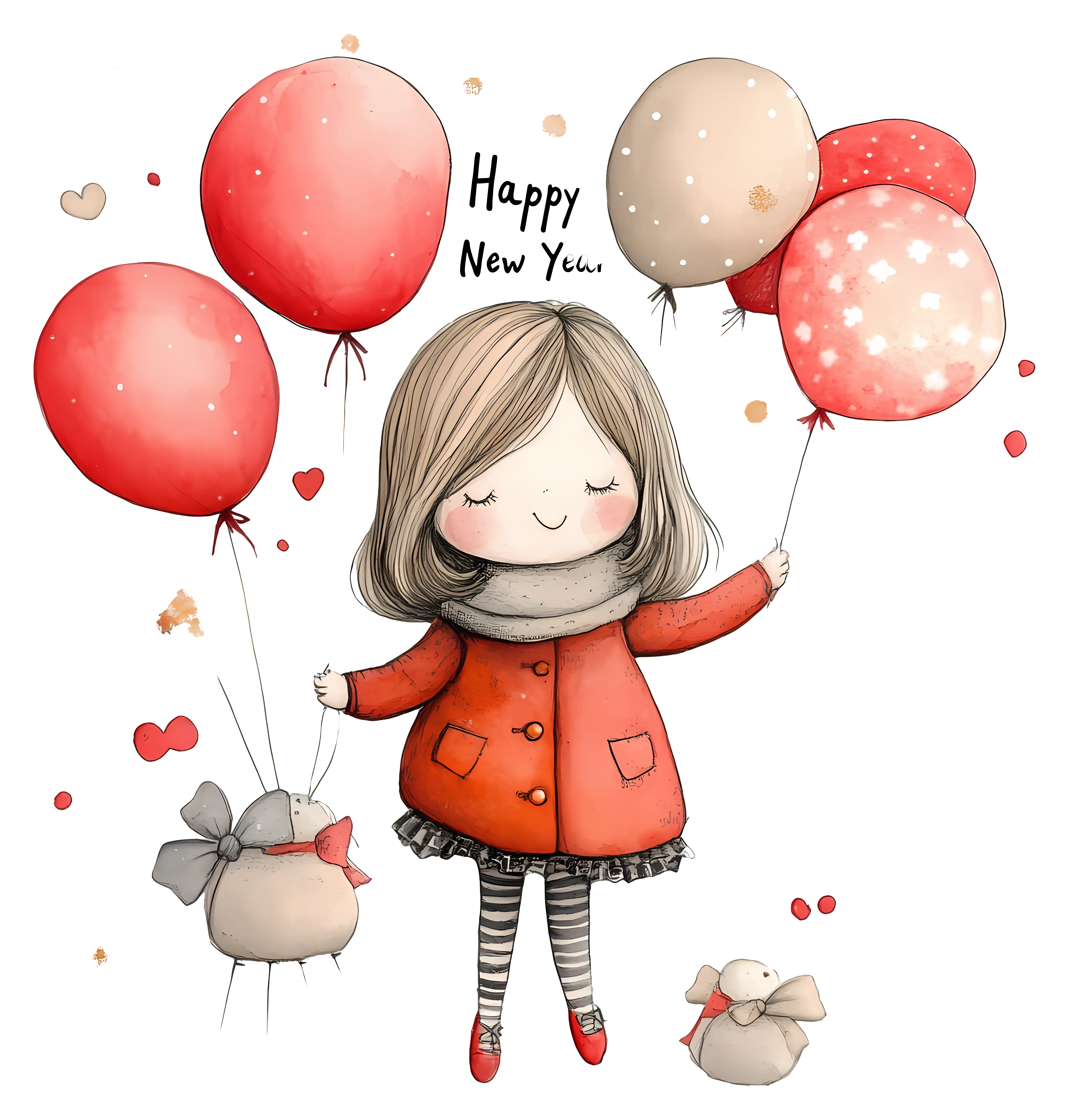 Girl with Balloons for New Year