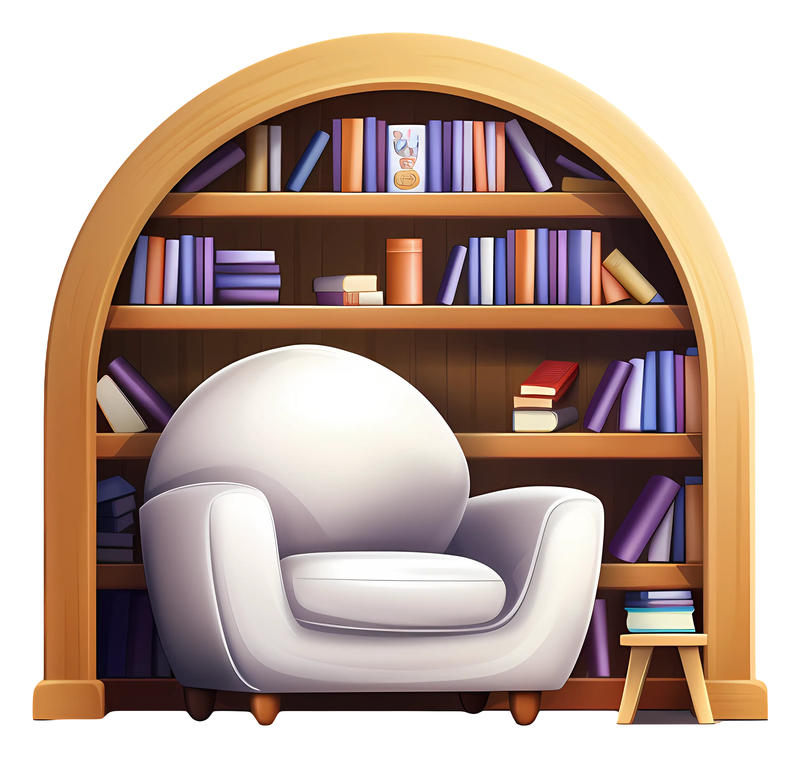 Modern Reading Corner with Arched Bookshelves
