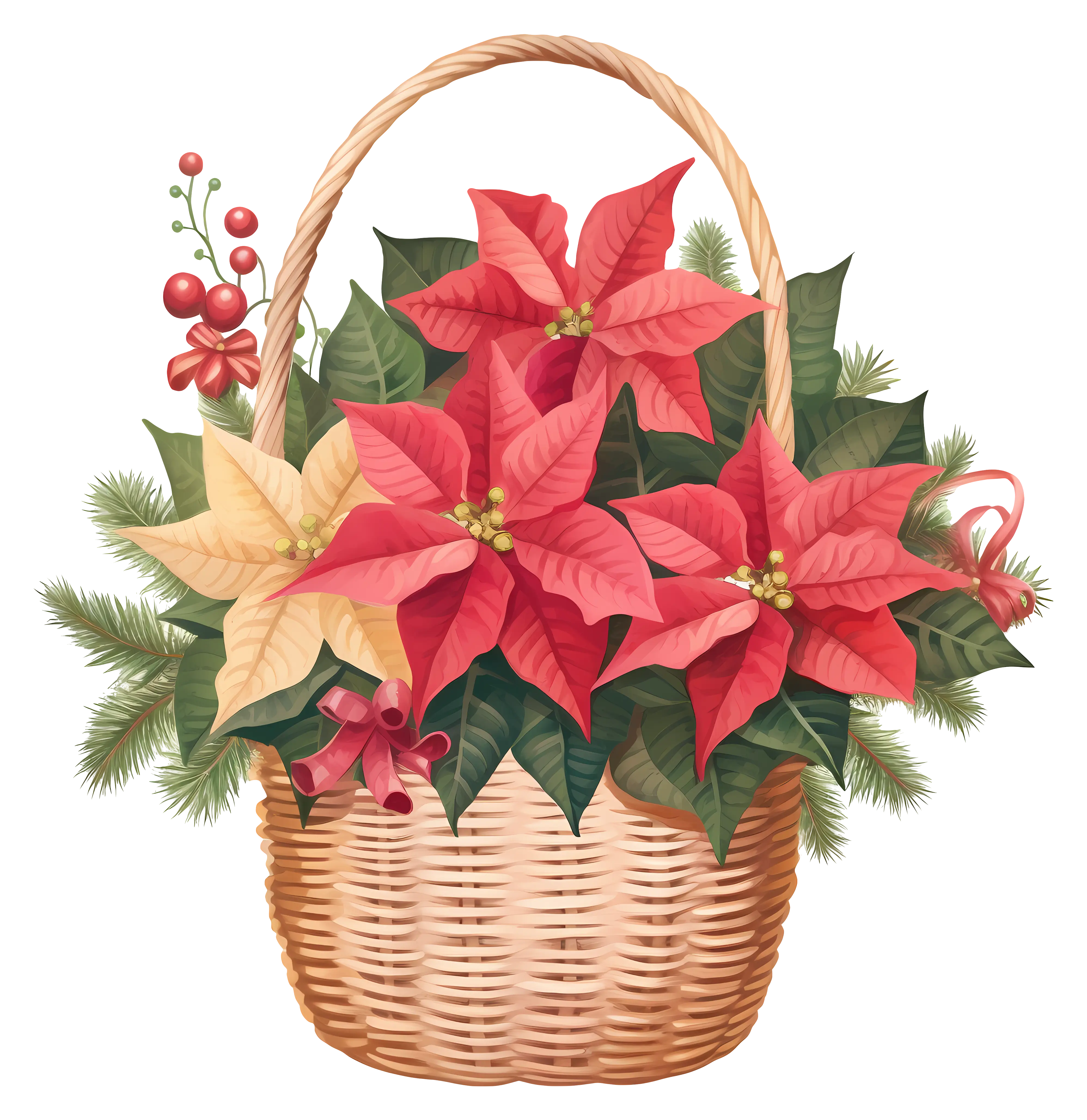 Festive Basket with Christmas Poinsettias
