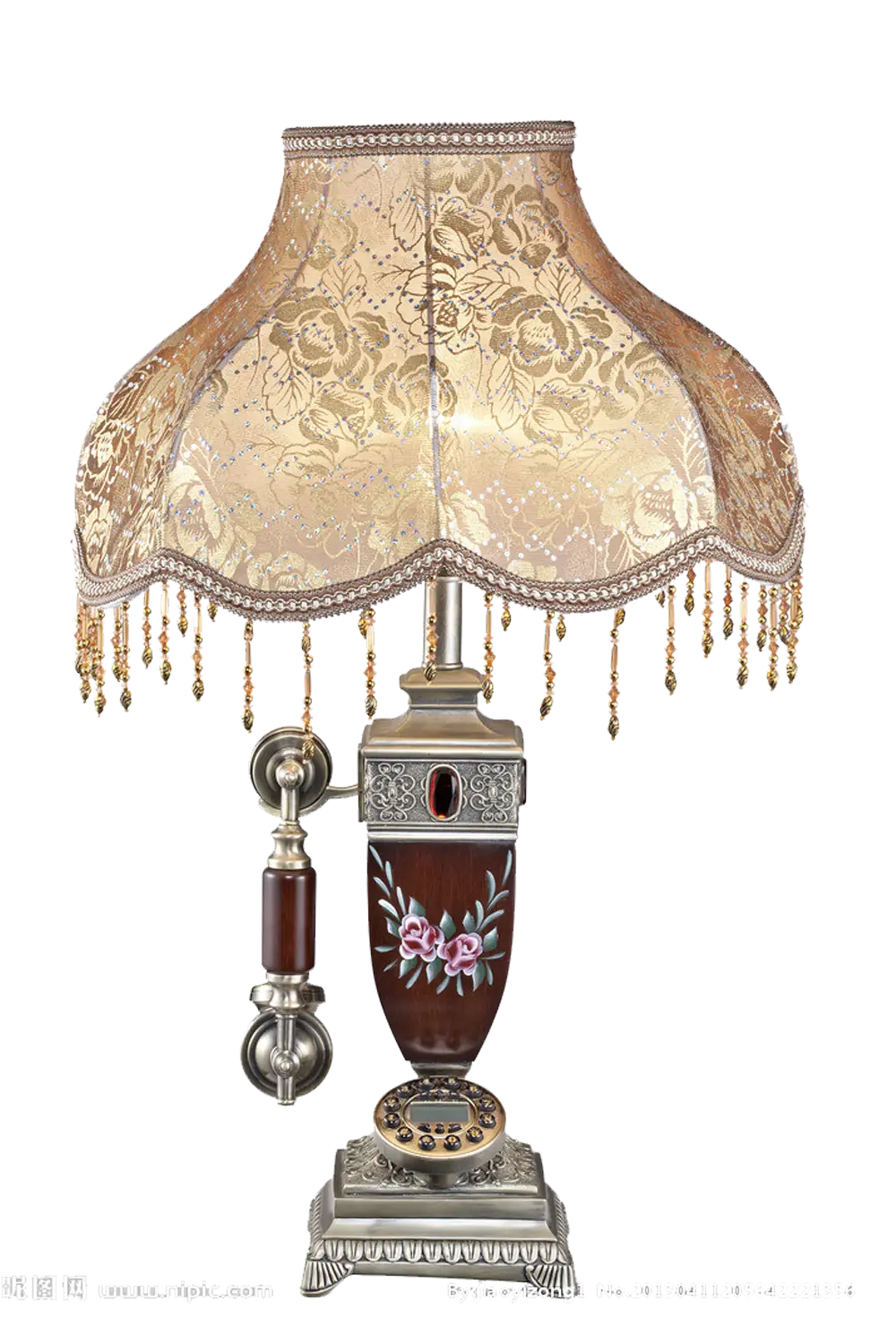 Ornate Vintage Table Lamp with Lace Shade