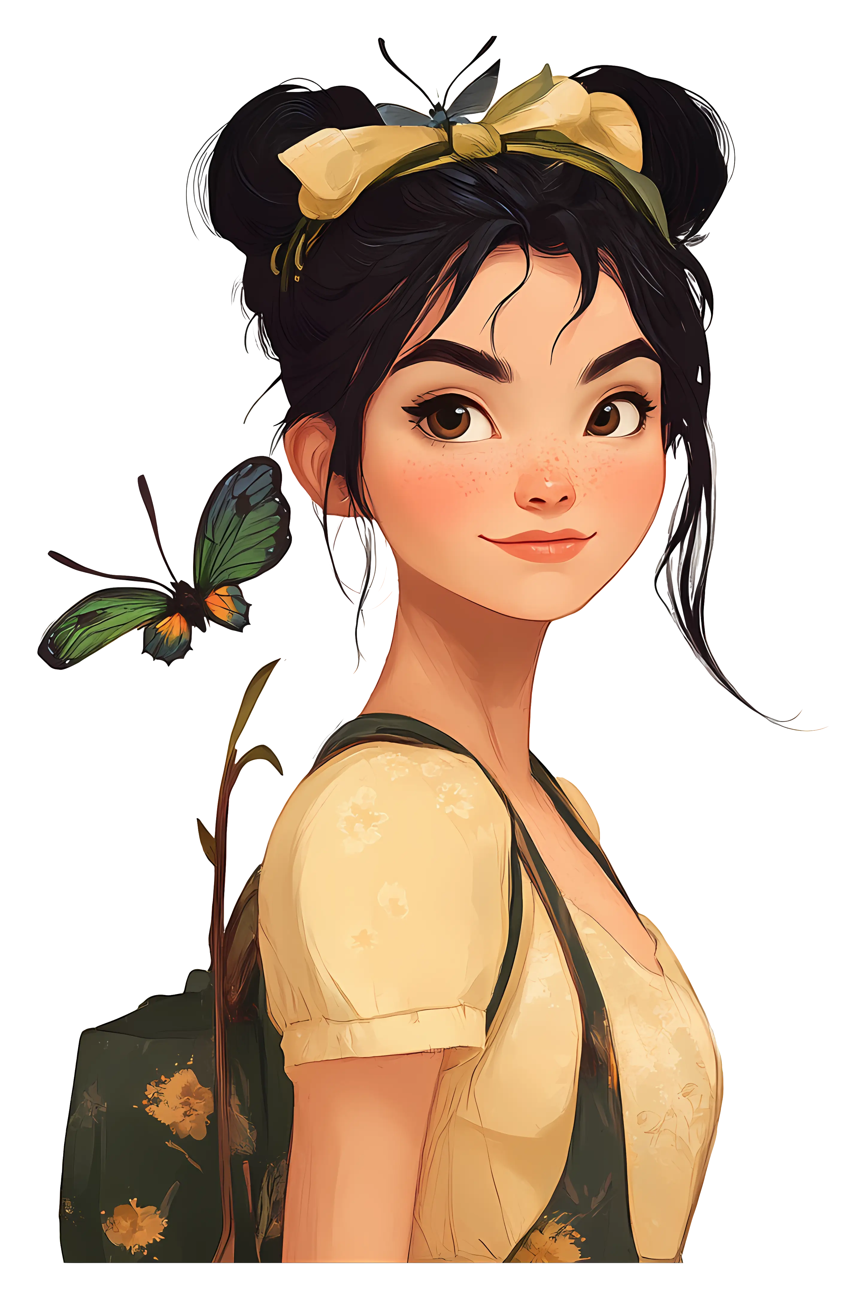 Cute Girl with Butterfly Illustration