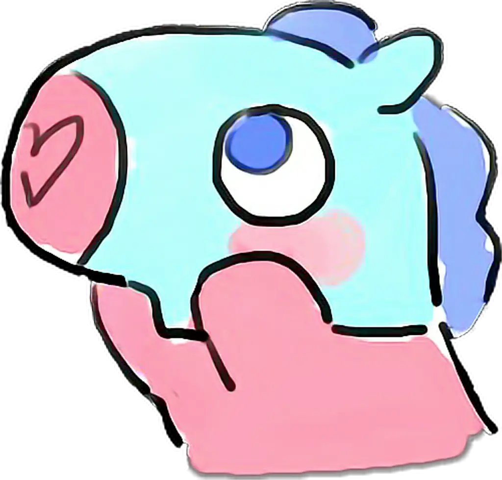 Blue and Pink Cartoon Character with Heart Nose