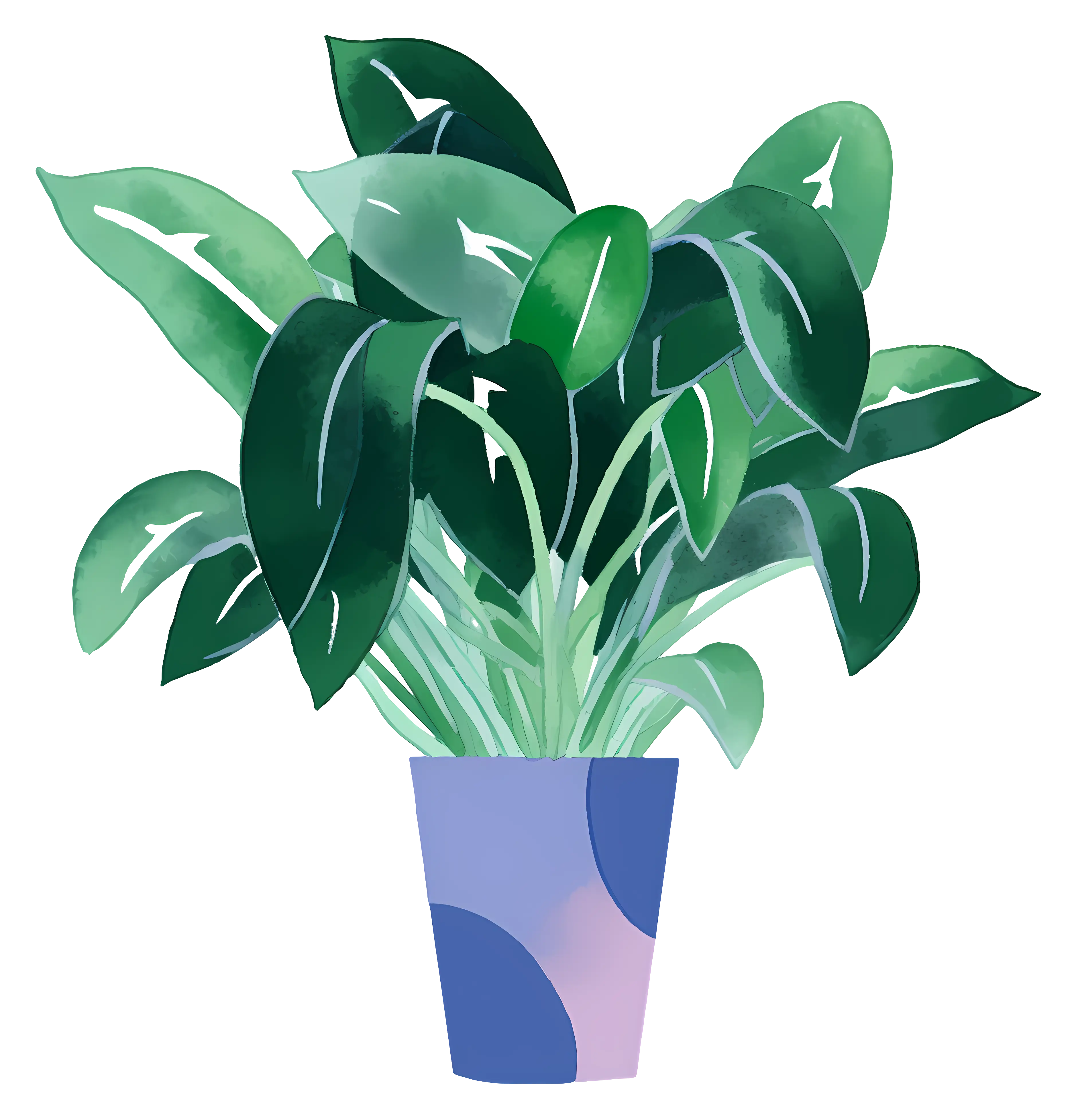 Green House Plant in a Blue Pot Illustration