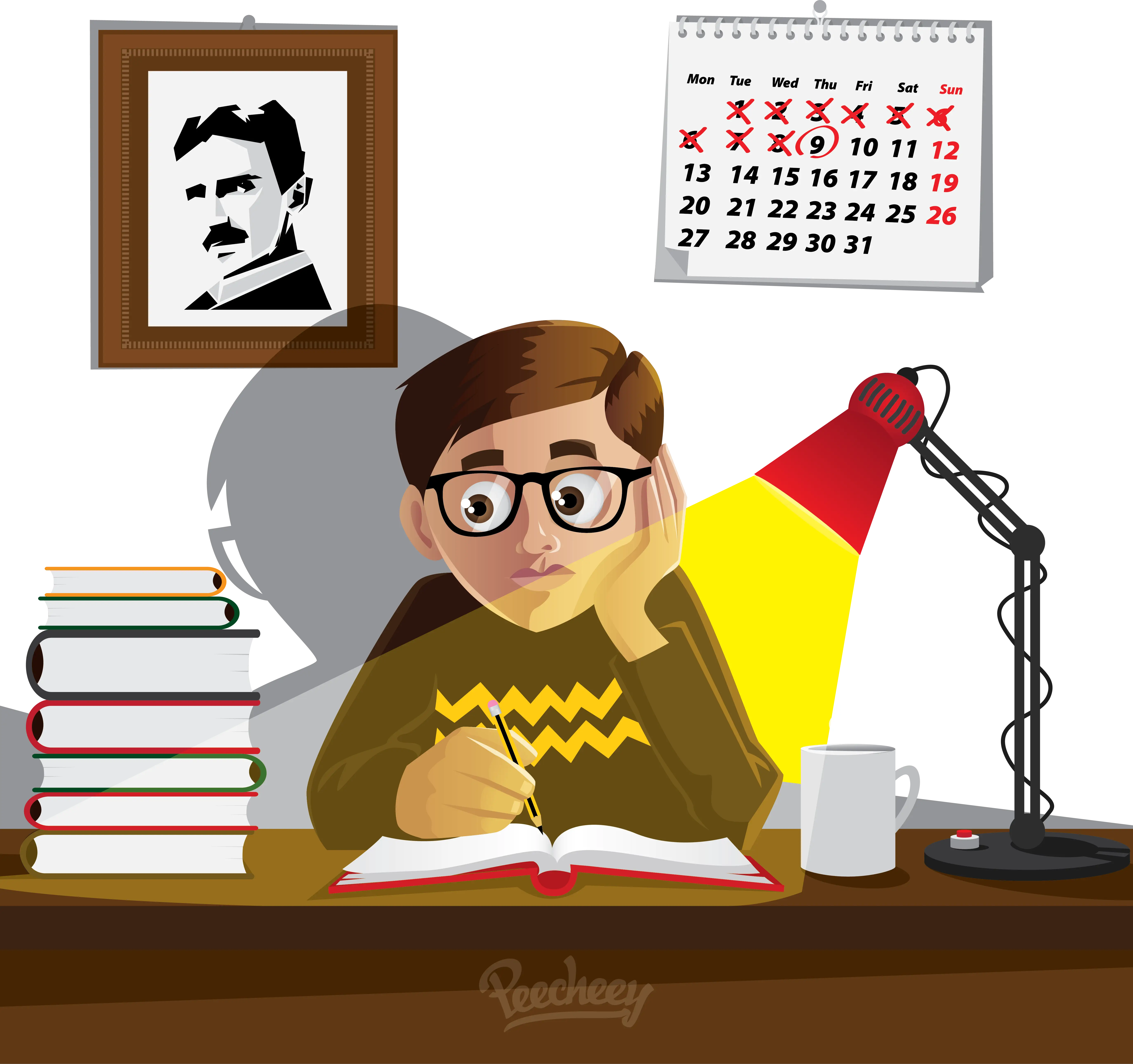 Student Studying at Desk