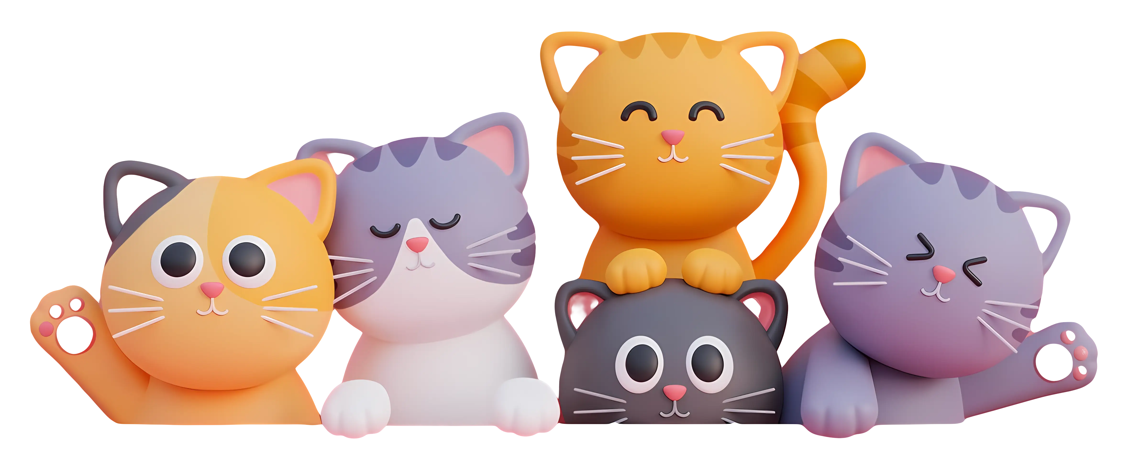 Group of Cute Cartoon Cats