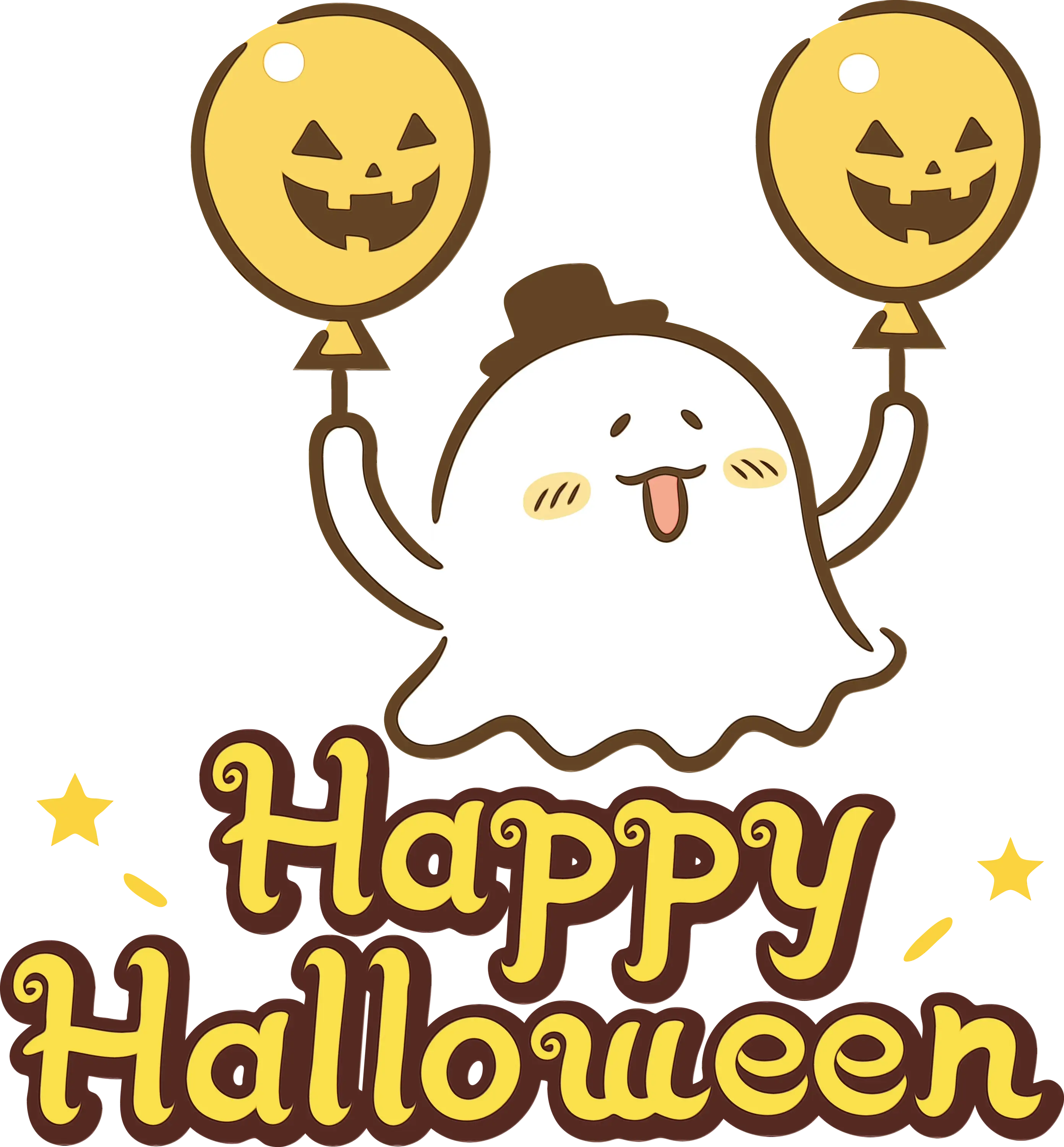 Happy Halloween Ghost with Balloons Illustration