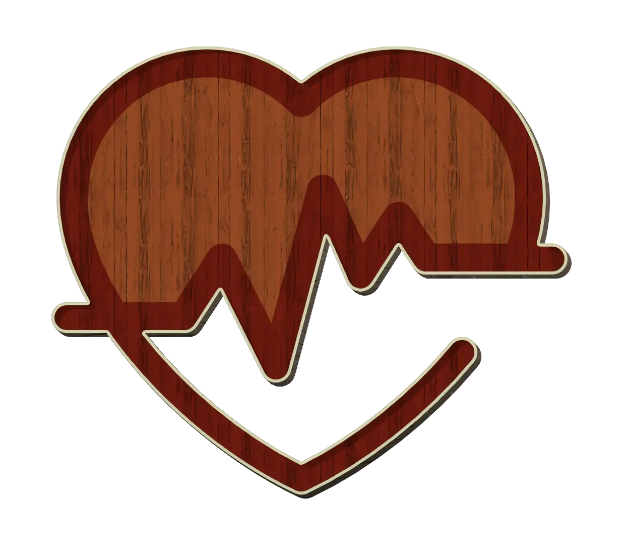 Heart with Pulse Line in Wood Texture