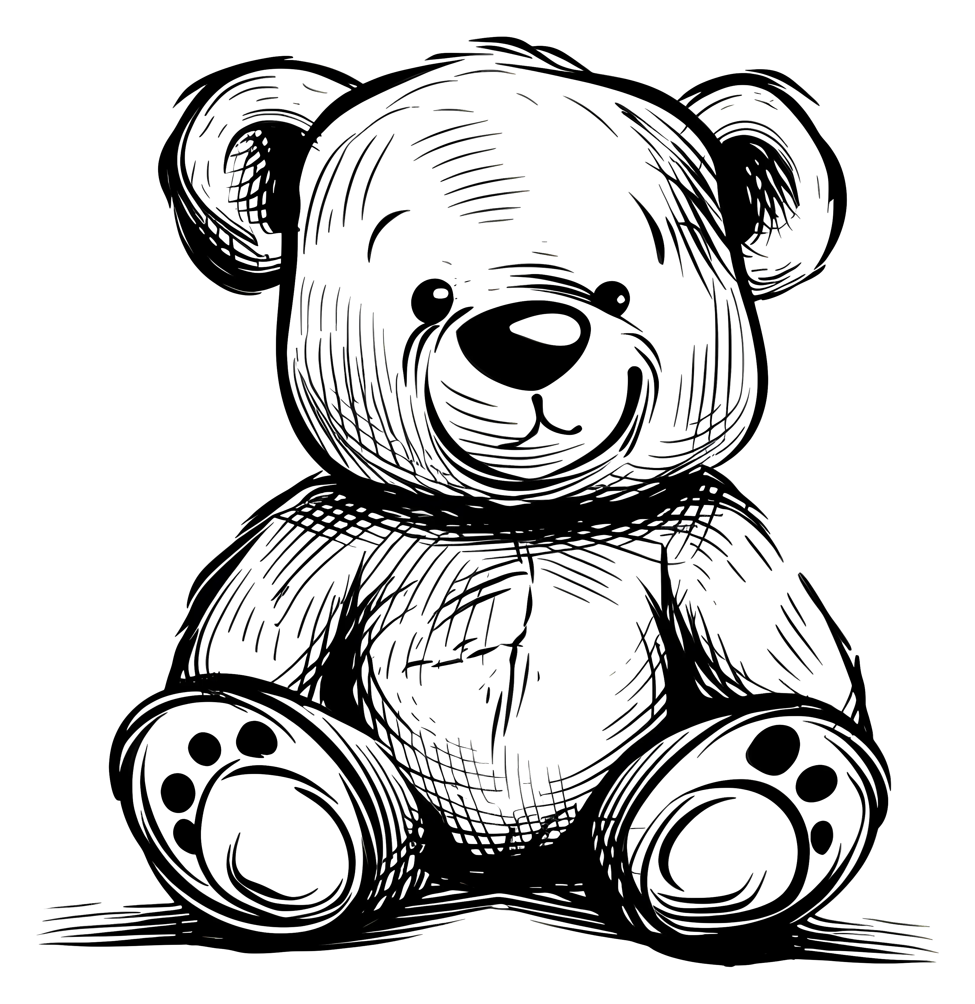 Cute Teddy Bear Sketch in Black and White