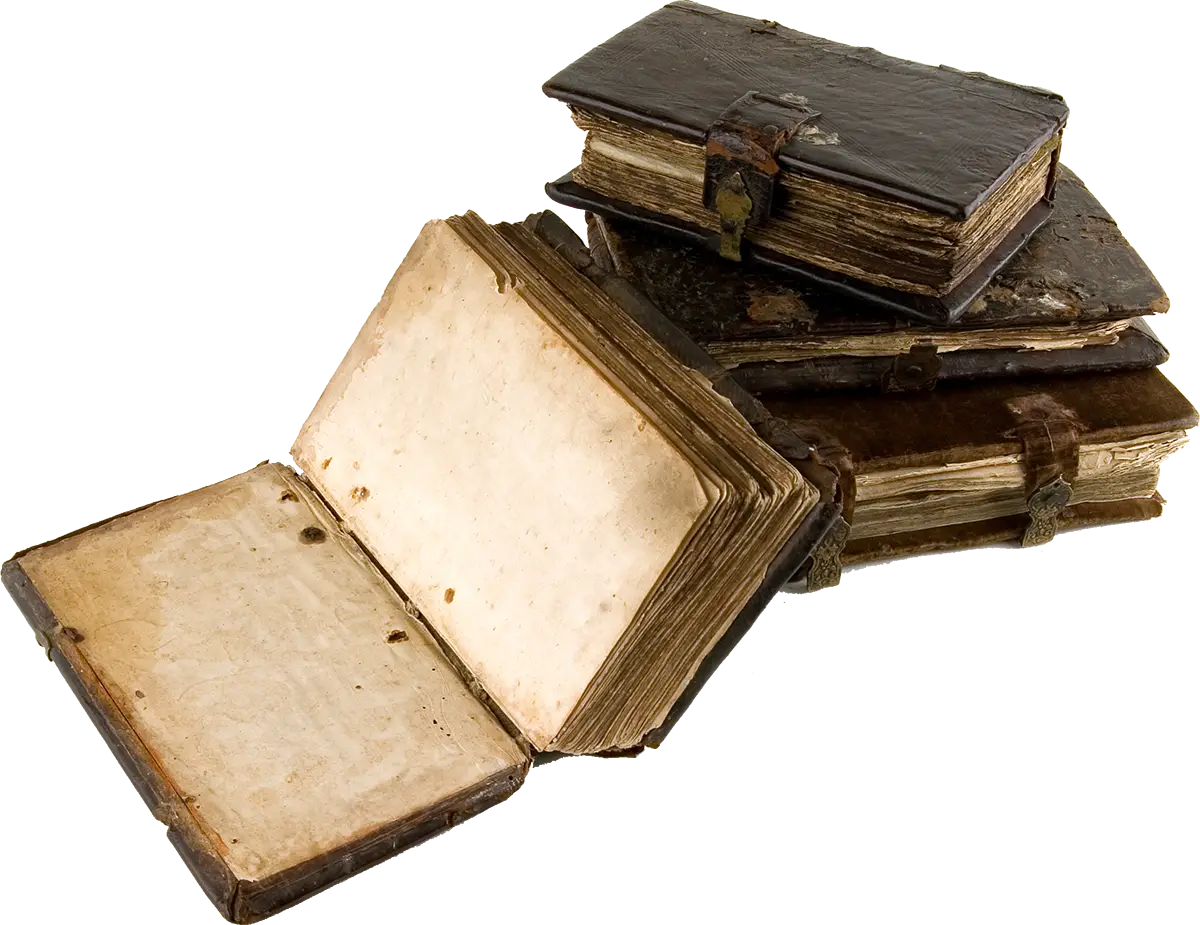 Stack of Ancient Books with Open Pages