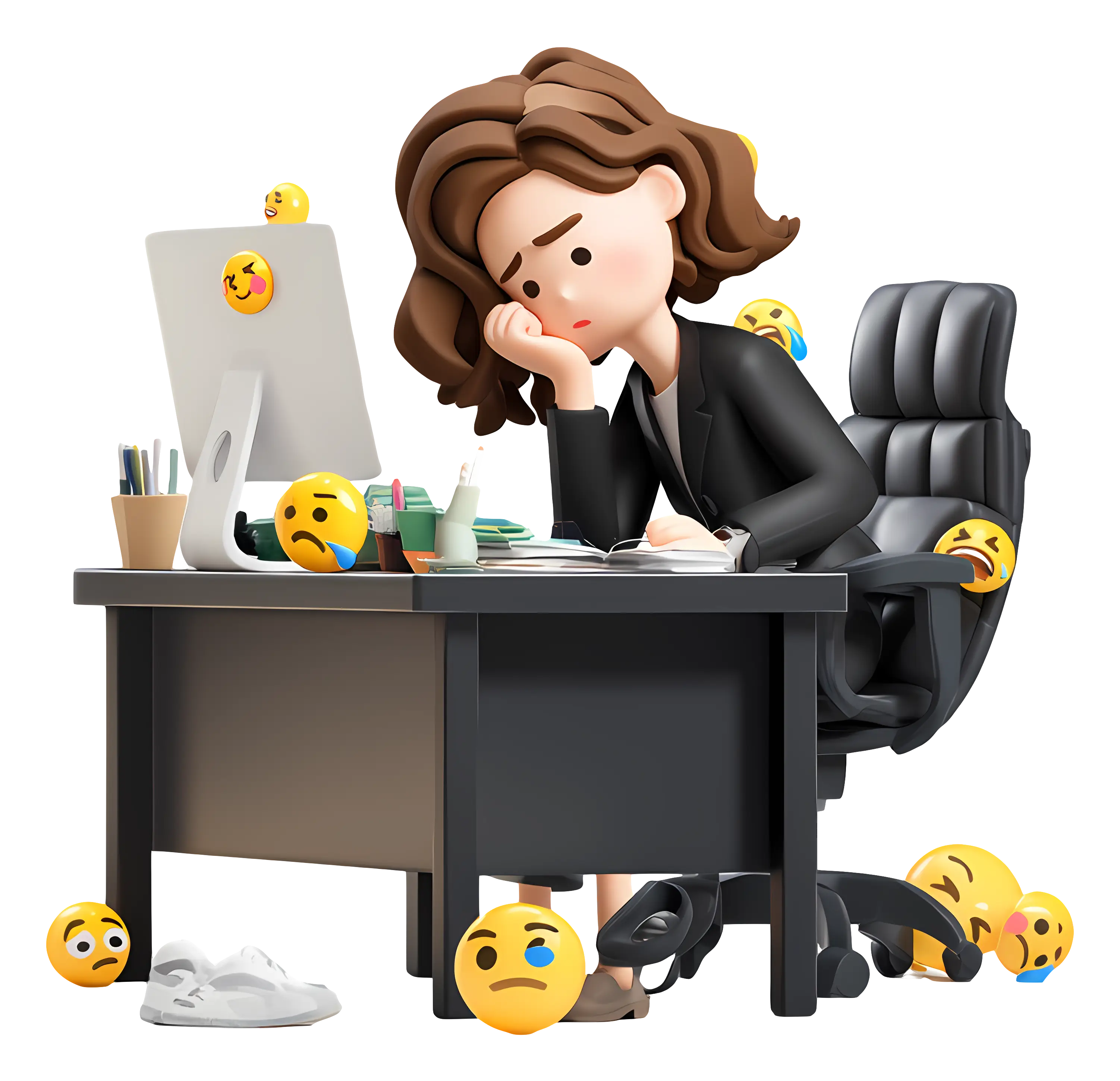 Sad Woman at Work Desk