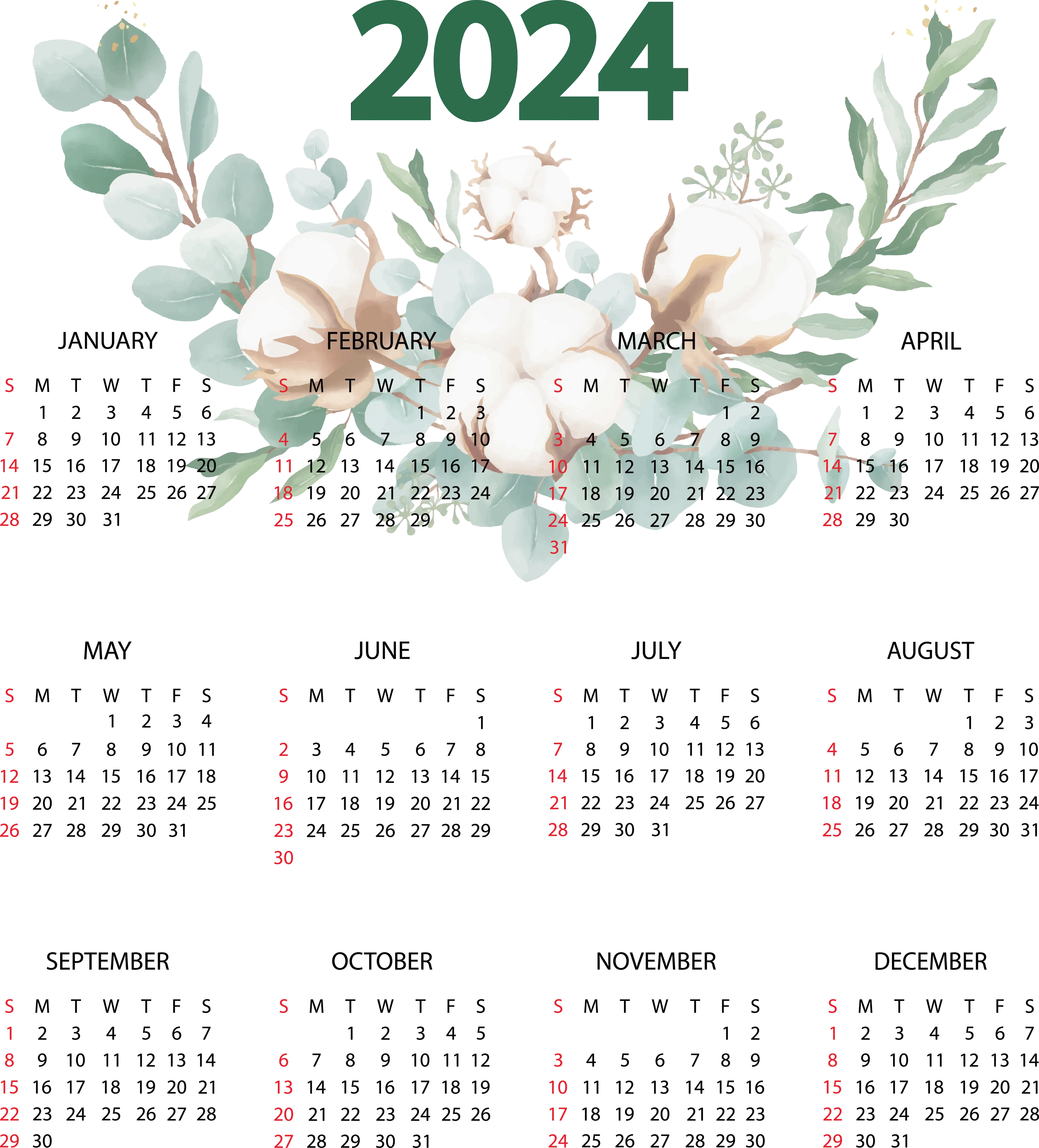 2024 Cotton Plant Calendar Layout
