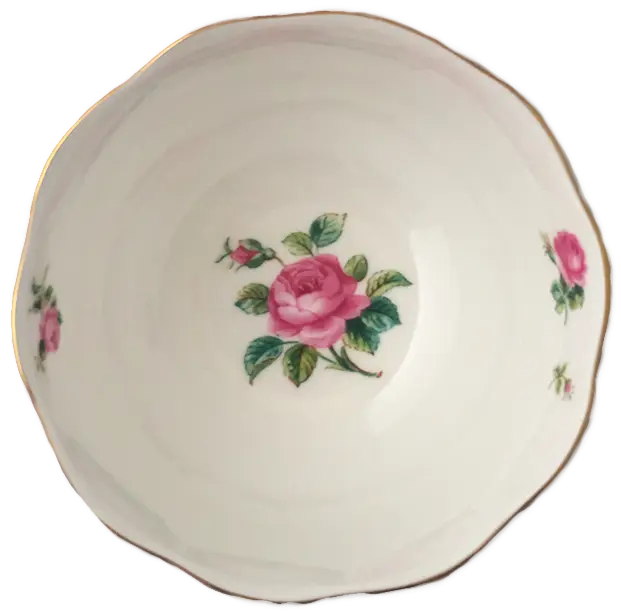 White Porcelain Bowl with Pink Floral Patterns